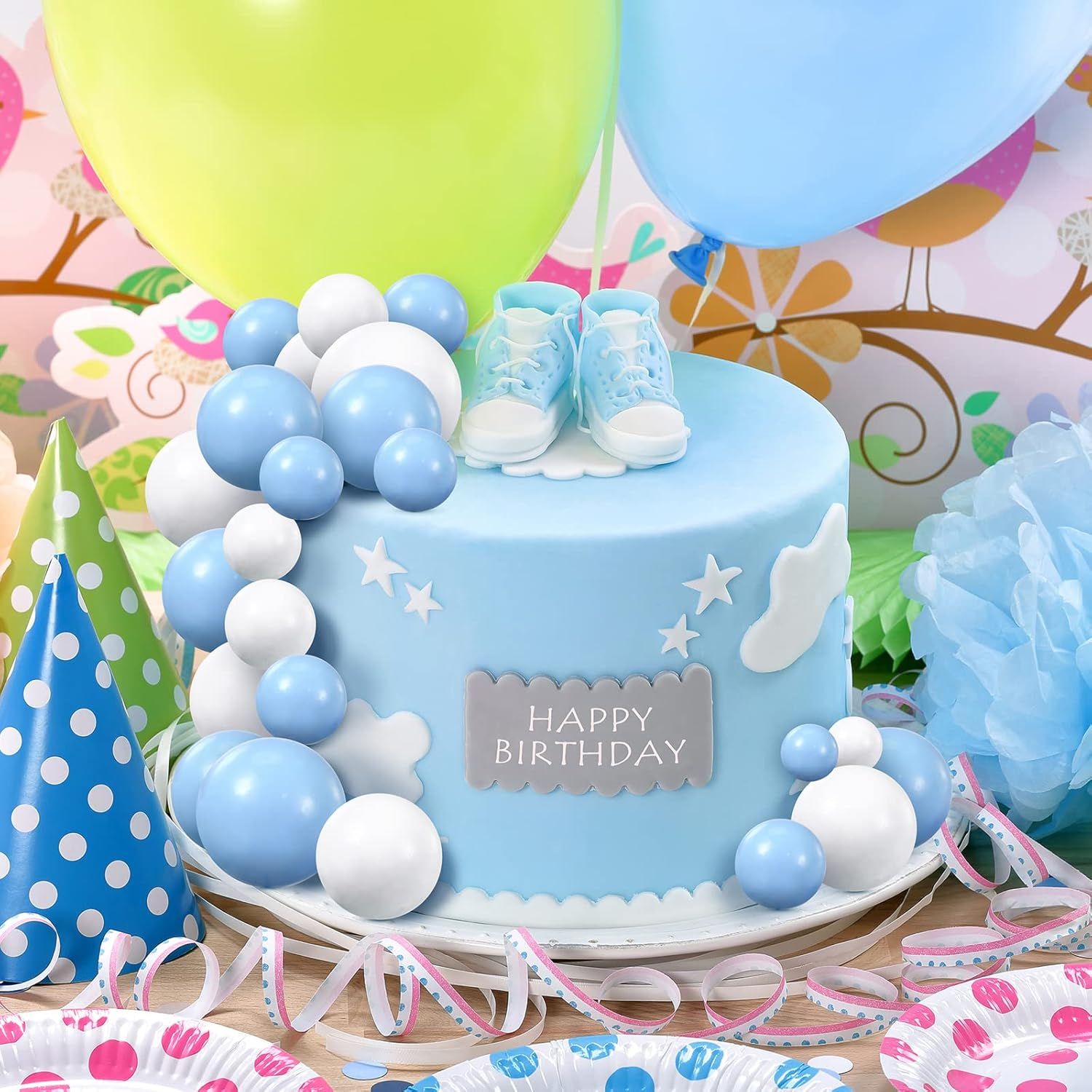 66 Pcs Ball Cake Topper Decorations Mini Balloon Sticks DIY Cake Picks Insert oam Balls or Graduation Wedding Party Birthday Decorating Supplies(Blue, White) - Image 4