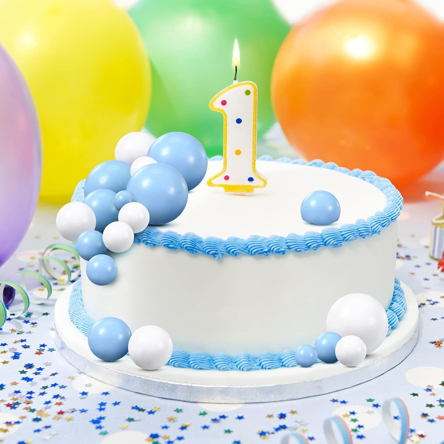 66 Pcs Ball Cake Topper Decorations Mini Balloon Sticks DIY Cake Picks Insert oam Balls or Graduation Wedding Party Birthday Decorating Supplies(Blue, White) - Image 6