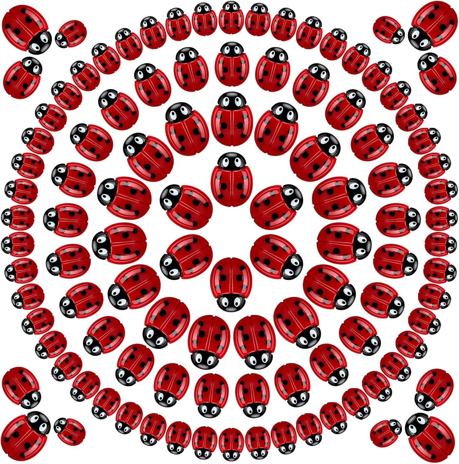 100 Pieces Tiny Resin Ladybugs Decor 0.55''-0.98'' 3 Sizes Mini Ladybugs Ornaments Miniature igurines Crat or DIY airy Garden Dollhouse Micro Landscaping Wreath Cake Home Decoration Party - Image 1