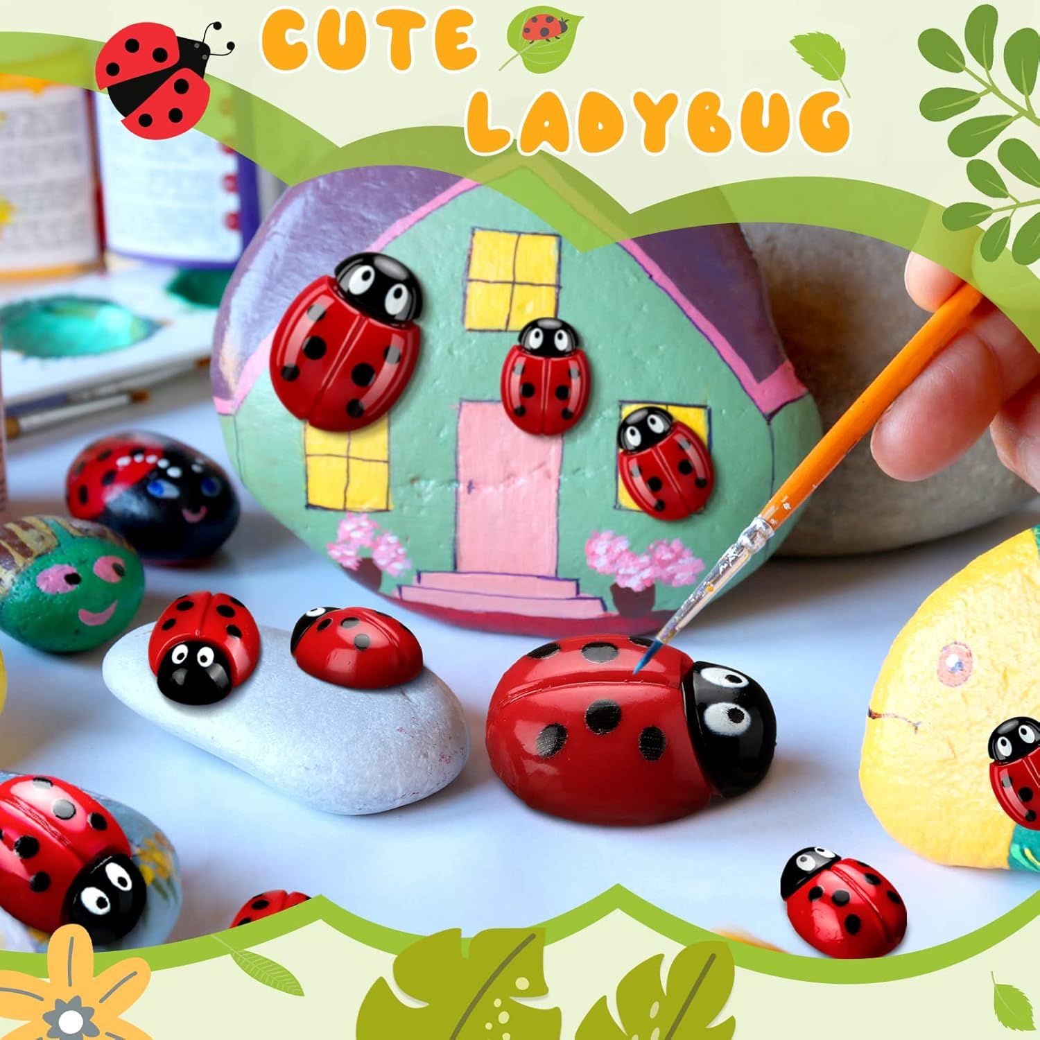 100 Pieces Tiny Resin Ladybugs Decor 0.55''-0.98'' 3 Sizes Mini Ladybugs Ornaments Miniature igurines Crat or DIY airy Garden Dollhouse Micro Landscaping Wreath Cake Home Decoration Party - Image 7