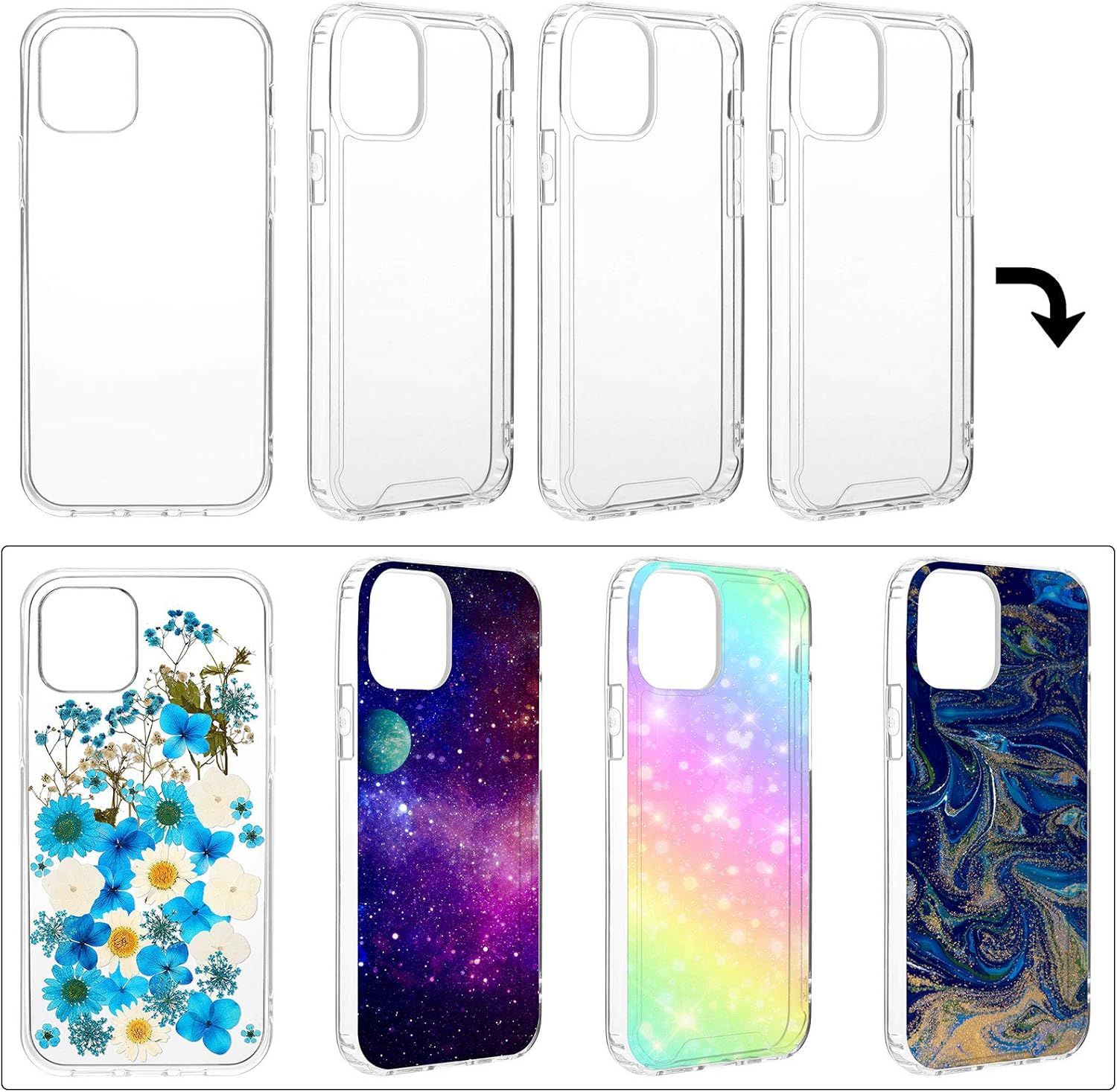 4 Pieces Clear DIY Phone Case Compatible with iPhone 12/12 Pro 6. 1 Inch Transparent Epoxy Resin Anti-Slip Mobile Phone Junk Cases Including 2 Hard Shells and 2 Sot Shells - Image 1