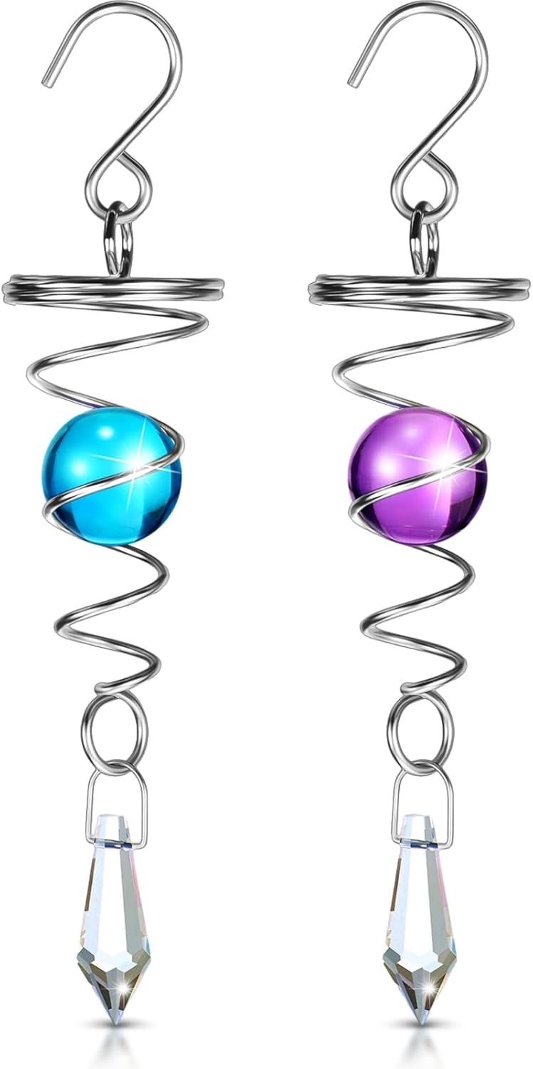 2 Pieces Gazing Ball Spiral Tail Decorative Wind Spinner Stabilizer Stainless Steel Indoor Outdoor Hanging Wind Ball Spinner with Hanging Swivel Hook or Garden Decoration(Purple, Dark Blue) - Image 1