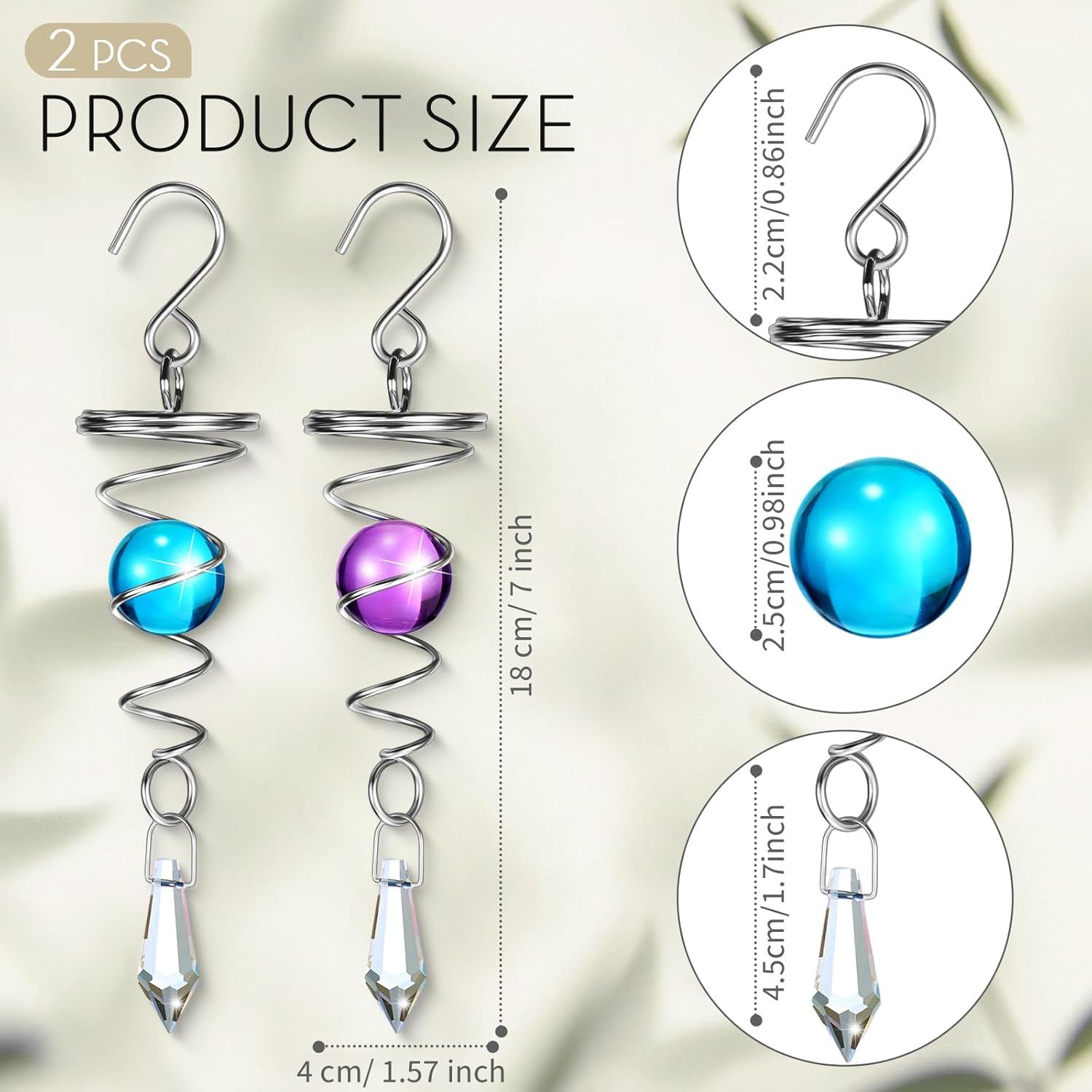 2 Pieces Gazing Ball Spiral Tail Decorative Wind Spinner Stabilizer Stainless Steel Indoor Outdoor Hanging Wind Ball Spinner with Hanging Swivel Hook or Garden Decoration(Purple, Dark Blue) - Image 3