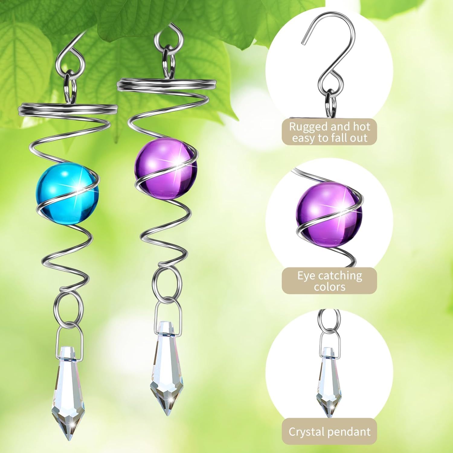 2 Pieces Gazing Ball Spiral Tail Decorative Wind Spinner Stabilizer Stainless Steel Indoor Outdoor Hanging Wind Ball Spinner with Hanging Swivel Hook or Garden Decoration(Purple, Dark Blue) - Image 4