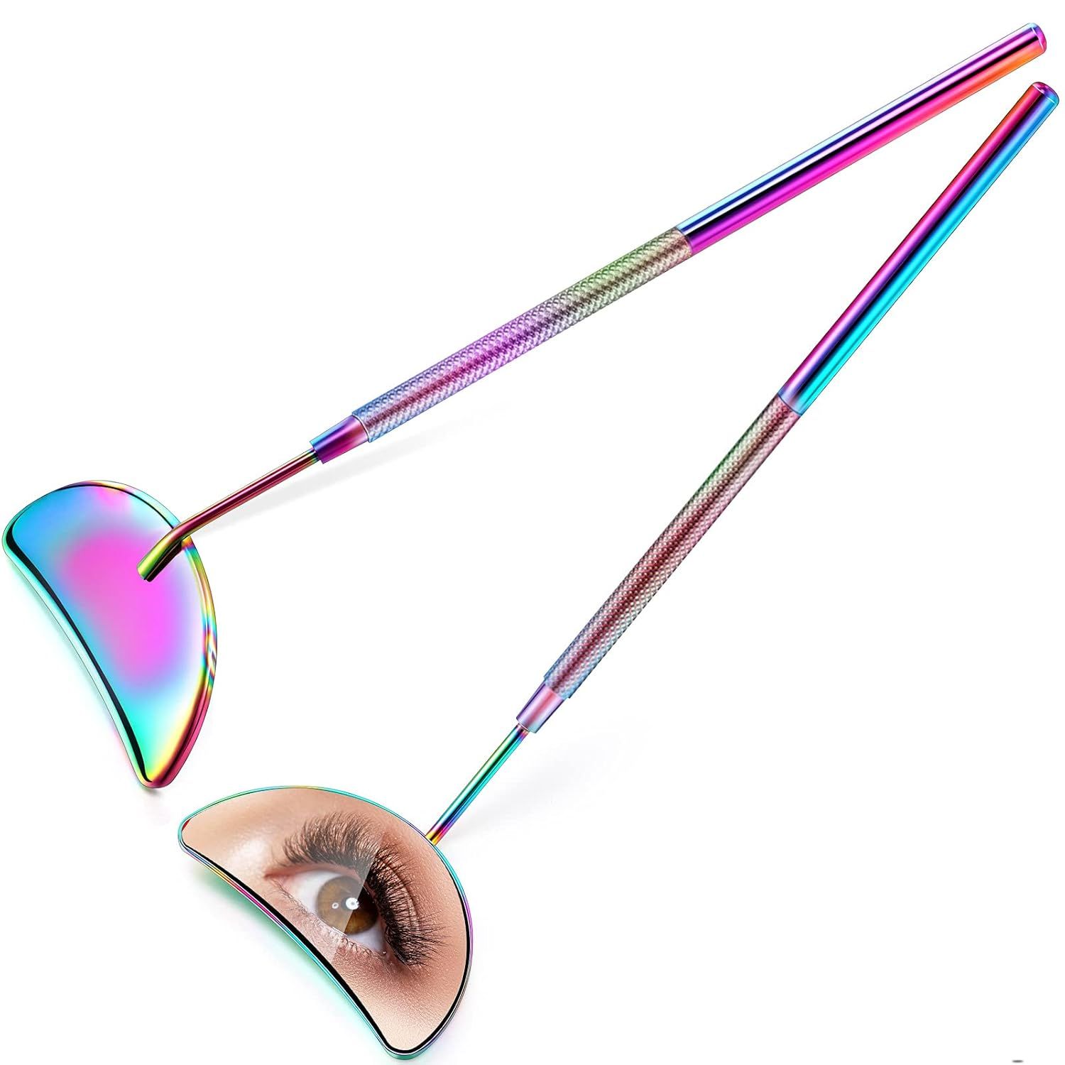 2 Pieces Lash Mirror Eyelash Extension Mirror Hal-moon Shape Lash Mirror 1.96 inch Stainless Steel Eyelash Mirror Tool Large Eyelash Inspection Mirror or Women Girls Makeup Supplies - Image 1
