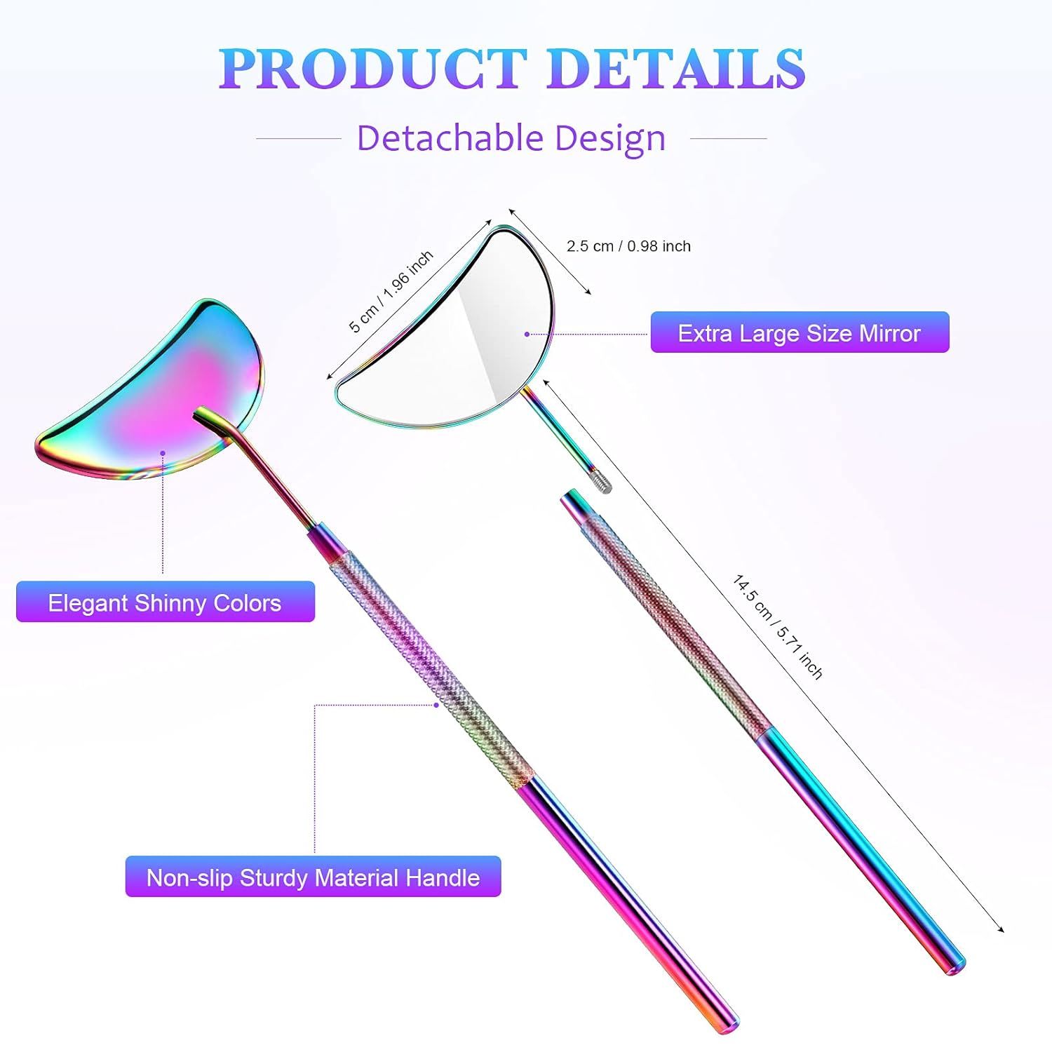 2 Pieces Lash Mirror Eyelash Extension Mirror Hal-moon Shape Lash Mirror 1.96 inch Stainless Steel Eyelash Mirror Tool Large Eyelash Inspection Mirror or Women Girls Makeup Supplies - Image 2