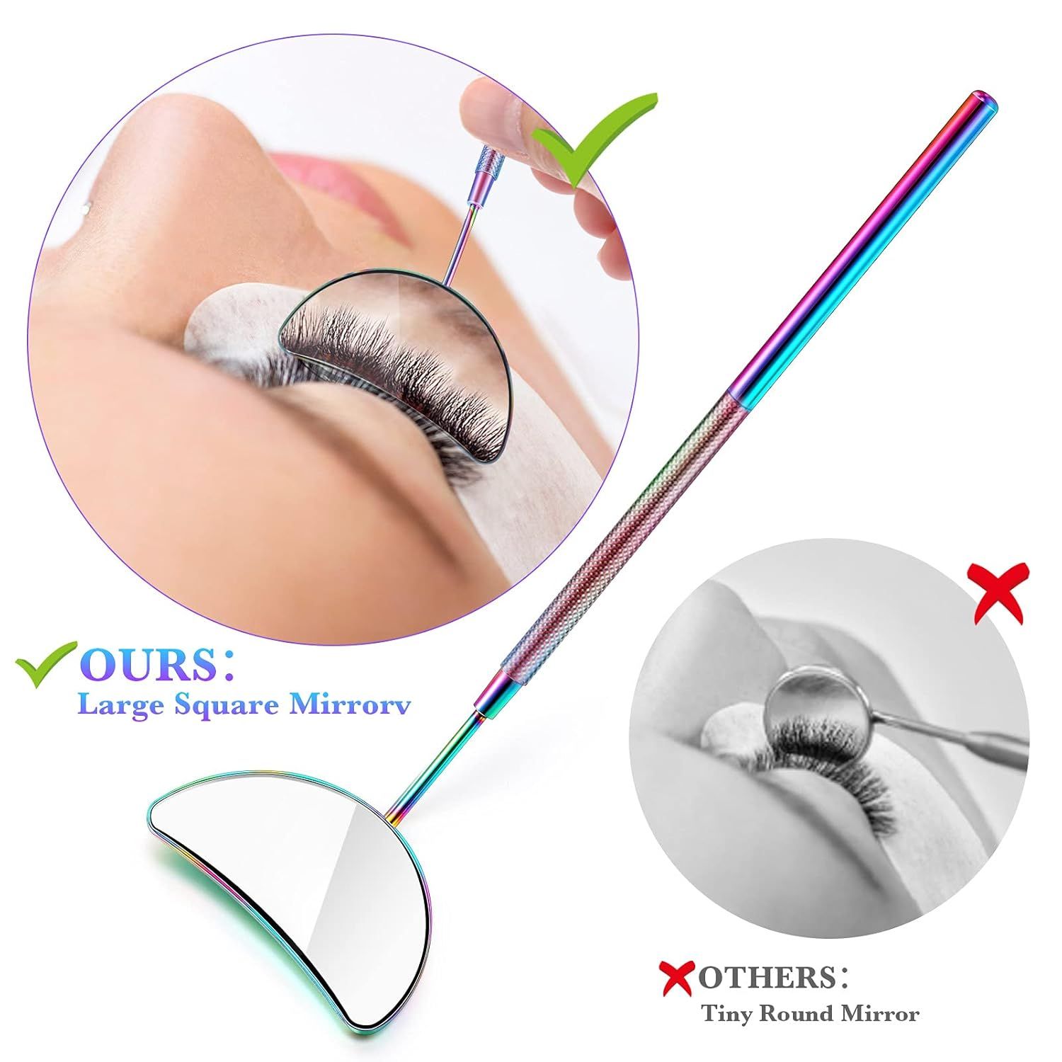 2 Pieces Lash Mirror Eyelash Extension Mirror Hal-moon Shape Lash Mirror 1.96 inch Stainless Steel Eyelash Mirror Tool Large Eyelash Inspection Mirror or Women Girls Makeup Supplies - Image 3