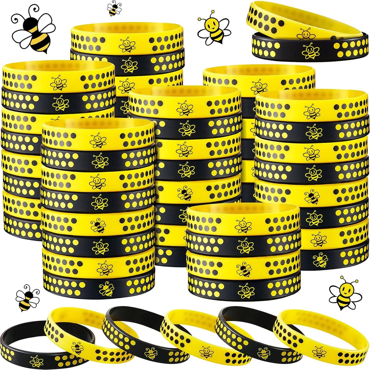 60 Pcs Bee Silicone Bracelets Bulk, Honeybee Party avors or World Bee Day Honeybee Theme Party Birthday Baby Shower Classroom Goodie Bags iller Supplies, 2 Colors - Image 1