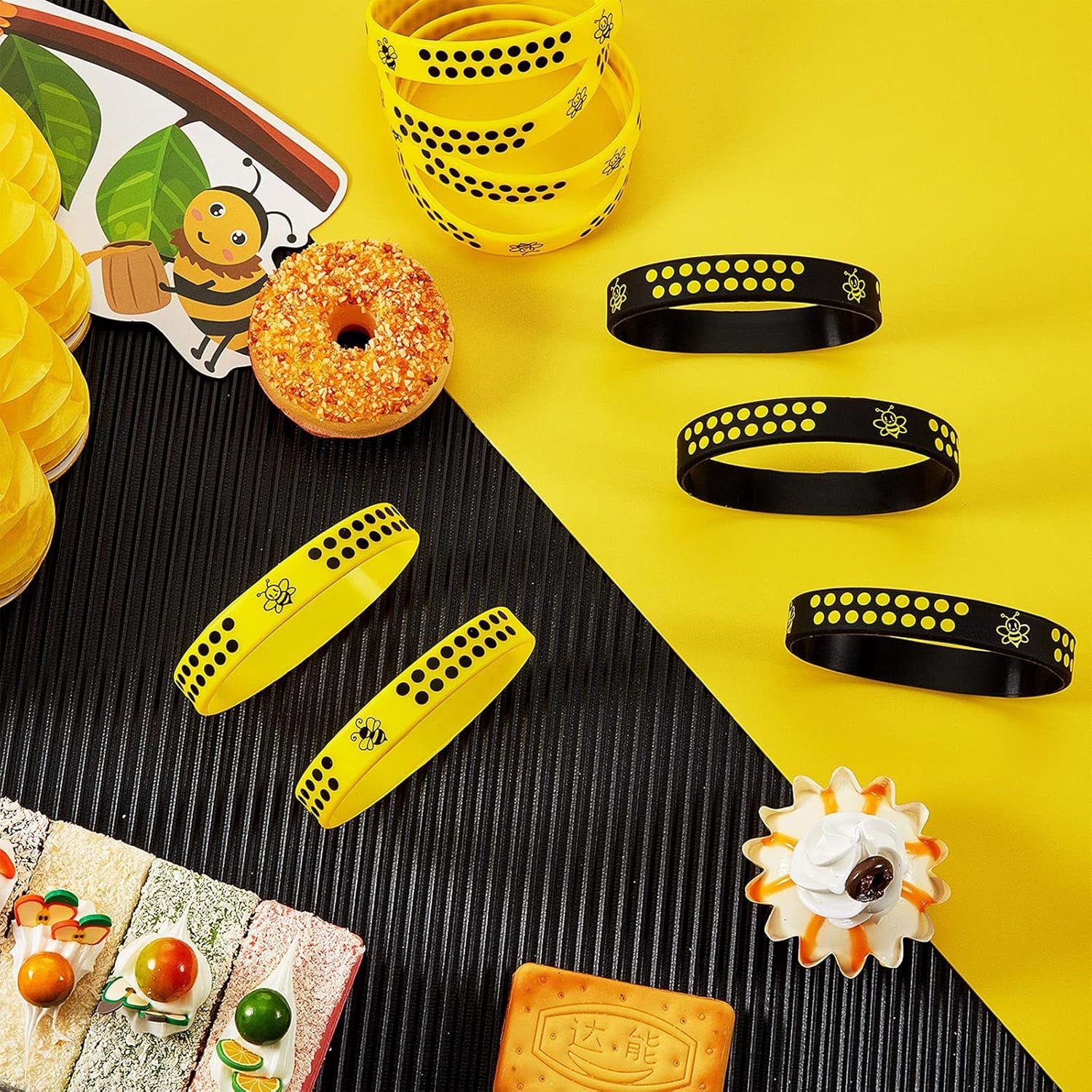 60 Pcs Bee Silicone Bracelets Bulk, Honeybee Party avors or World Bee Day Honeybee Theme Party Birthday Baby Shower Classroom Goodie Bags iller Supplies, 2 Colors - Image 2