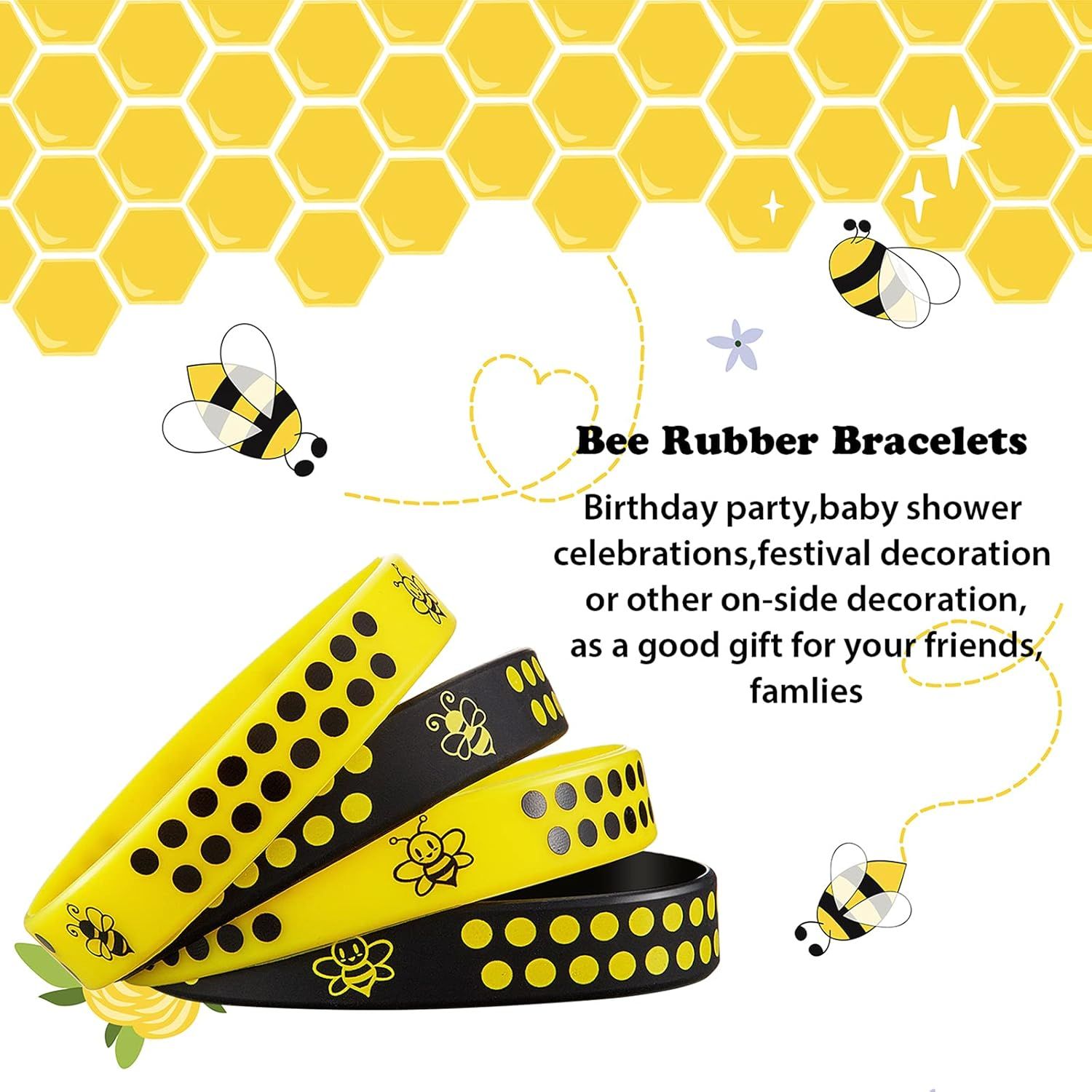 60 Pcs Bee Silicone Bracelets Bulk, Honeybee Party avors or World Bee Day Honeybee Theme Party Birthday Baby Shower Classroom Goodie Bags iller Supplies, 2 Colors - Image 4