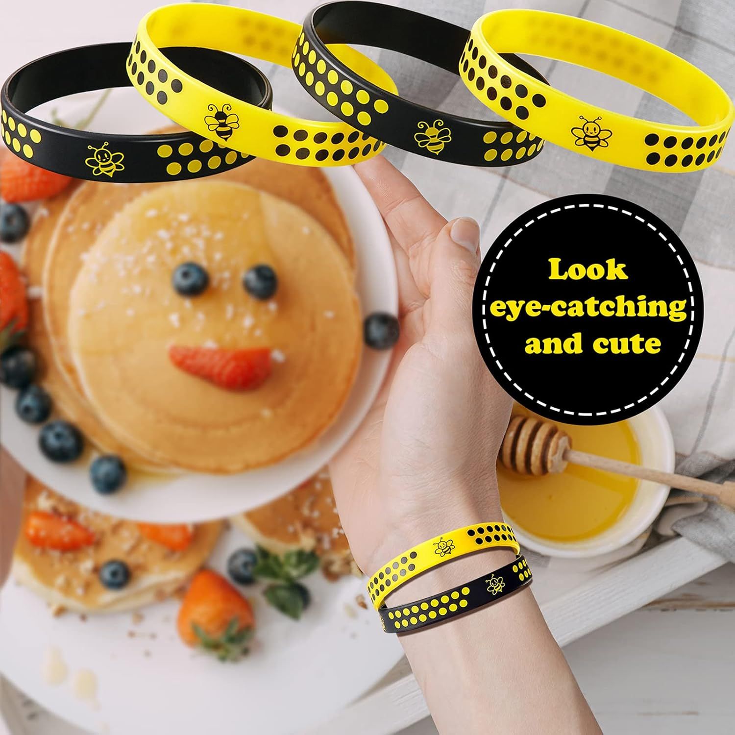 60 Pcs Bee Silicone Bracelets Bulk, Honeybee Party avors or World Bee Day Honeybee Theme Party Birthday Baby Shower Classroom Goodie Bags iller Supplies, 2 Colors - Image 5