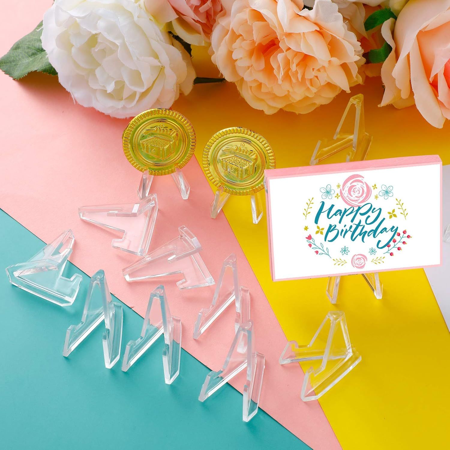 45 Pieces Coin Stand Mini Acrylic Easel Stands Coin Display Easel Holder or Displaying Pocket Watches Capsules Challenge Medals, 1.4 Inch Tall - Image 6