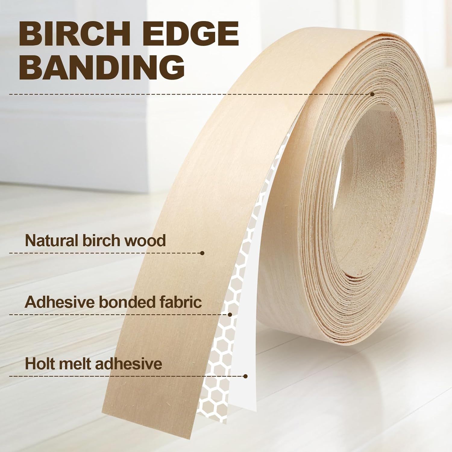 Biaungdo Birch Edge Banding 1-1/2 Inch x 50ft, Wood Veneer Roll Tape Banding Pre-Glued, Iron-on Veneer Edging Band Strips for Cabinet, Furniture Restoration - Image 2