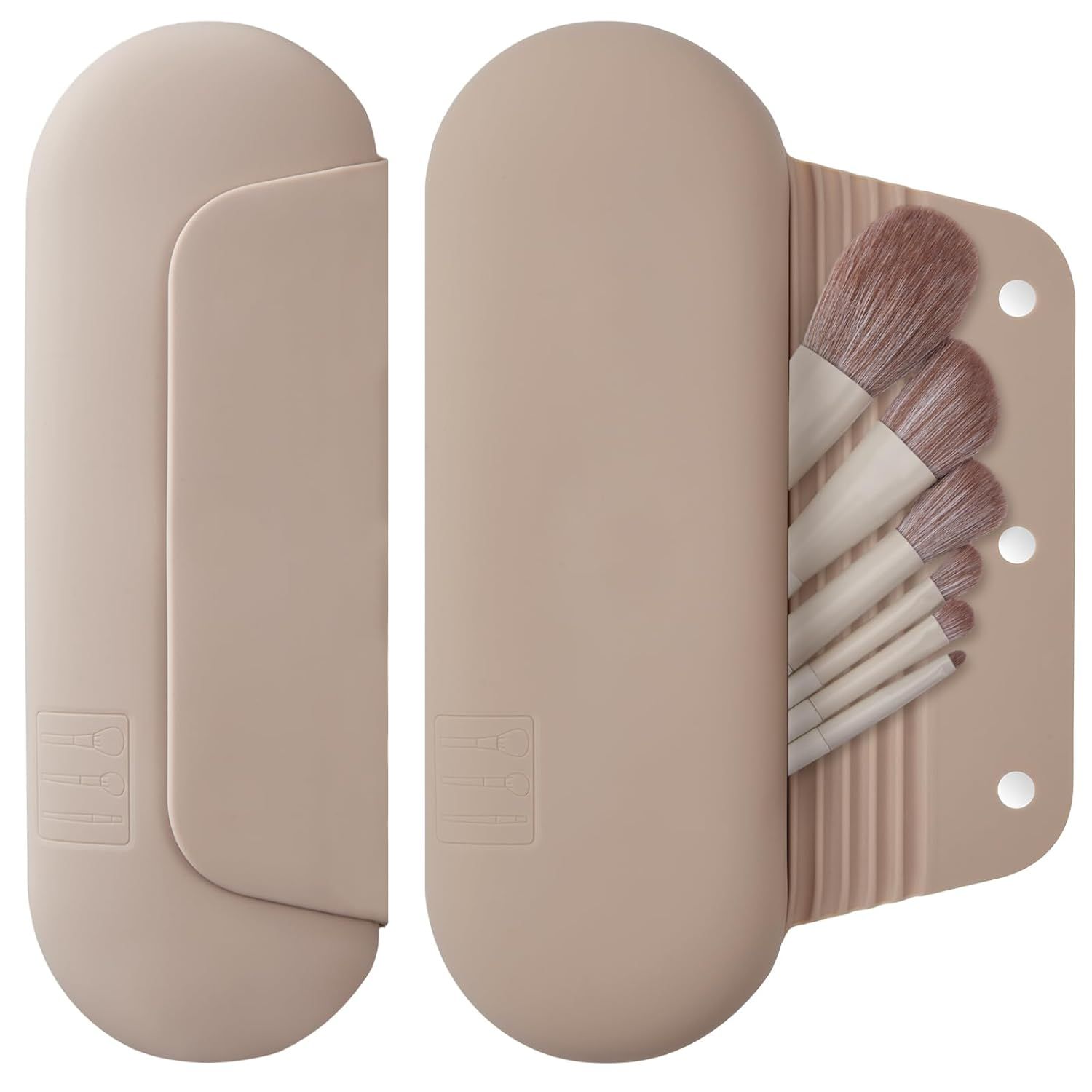 Silicone Makeup Brush Holder Travel Cosmetic Bag：Sot Portable Cosmetic ace Brushes Holder with Upgrade Anti-all Out Magnetic Closure, Large Travel Makeup Brush Case - Walnut - Image 1