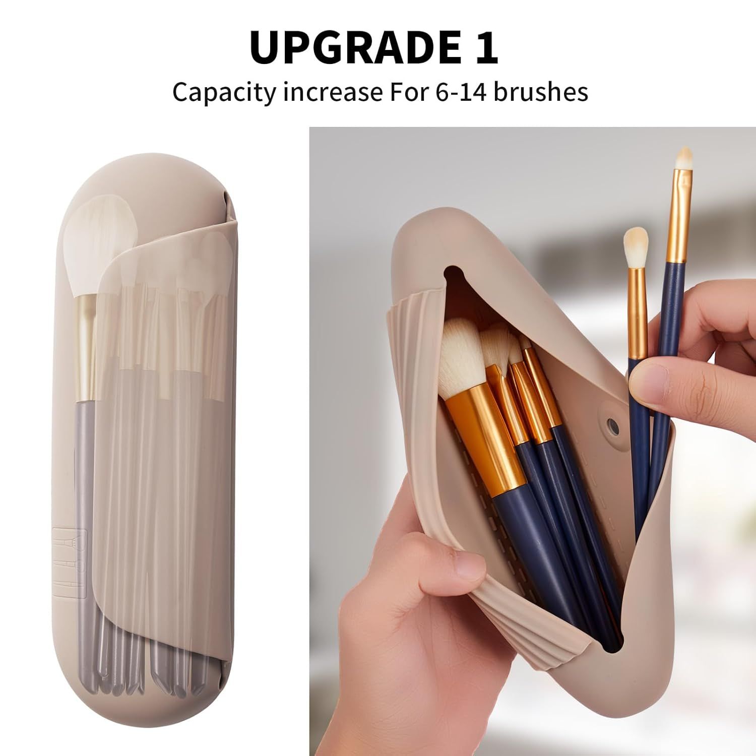 Silicone Makeup Brush Holder Travel Cosmetic Bag：Sot Portable Cosmetic ace Brushes Holder with Upgrade Anti-all Out Magnetic Closure, Large Travel Makeup Brush Case - Walnut - Image 2