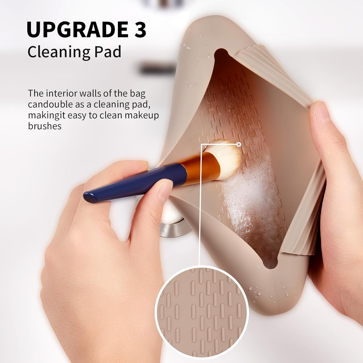 Silicone Makeup Brush Holder Travel Cosmetic Bag：Sot Portable Cosmetic ace Brushes Holder with Upgrade Anti-all Out Magnetic Closure, Large Travel Makeup Brush Case - Walnut - Image 4