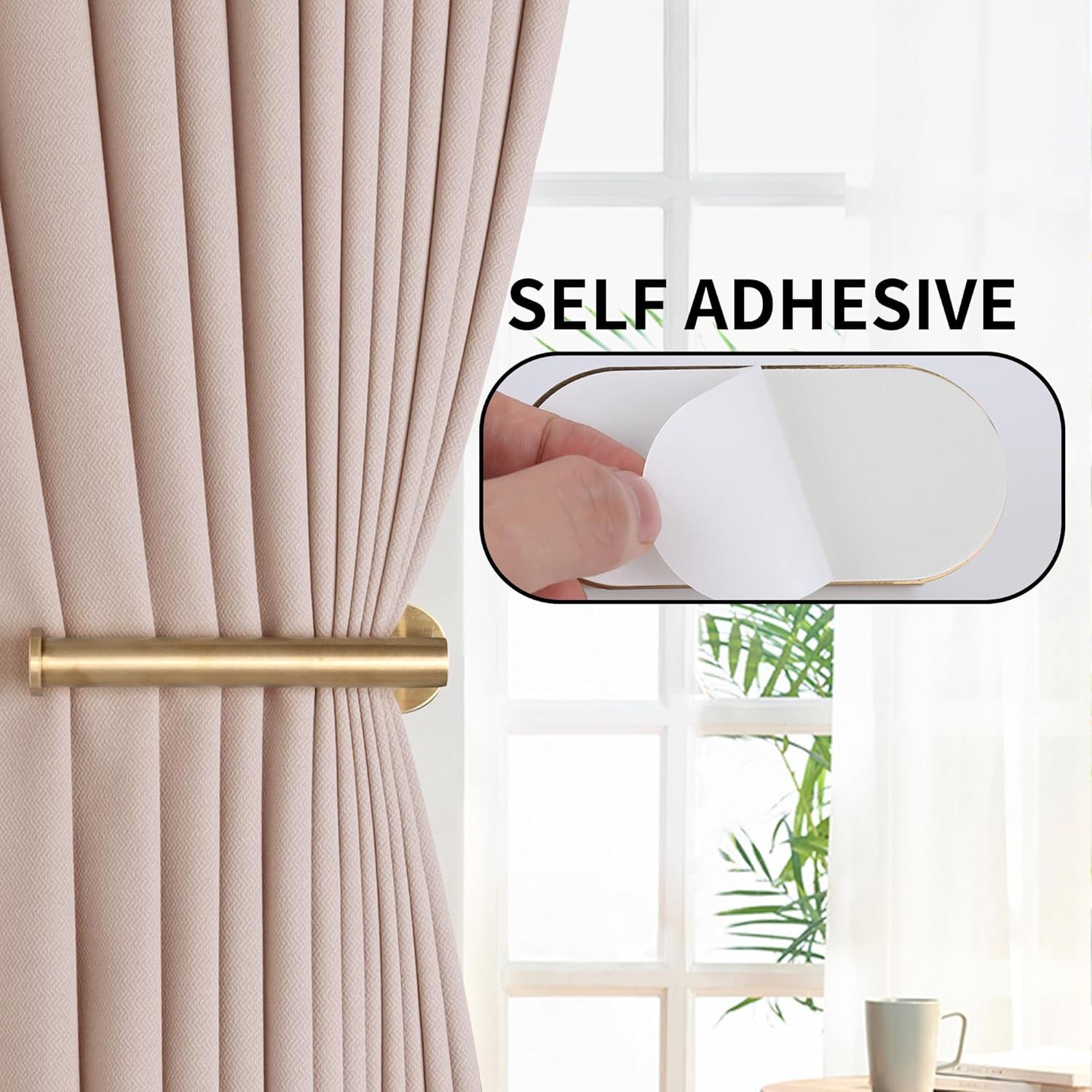 2 Pack Adhesive Curtain Holdbacks Curtain Tie Backs Curtain Holdbacks No Drill Curtain Pull Backs Adhesive Curtain Hooks Curtain Holders or Drapes (2, Gold) - Image 4