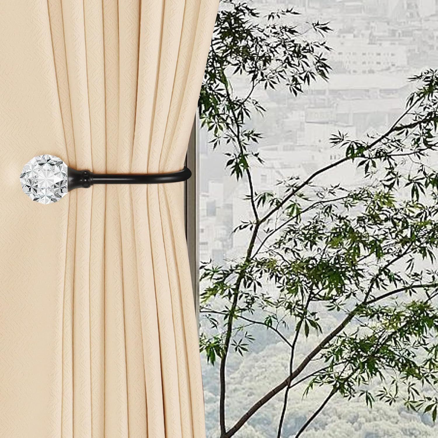 2 x Heavy Duty U Shaped Metal Curtain Holdbacks Curtain Tiebacks with Clear Crystal Ball Pull Backs Curtain Holders or Drapes (Black) - Image 4