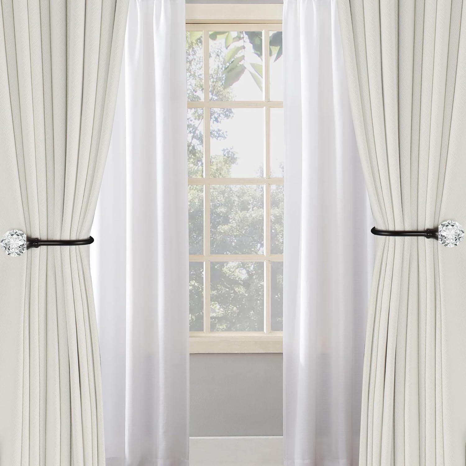 2 x Heavy Duty U Shaped Metal Curtain Holdbacks Curtain Tiebacks with Clear Crystal Ball Pull Backs Curtain Holders or Drapes (Black) - Image 6