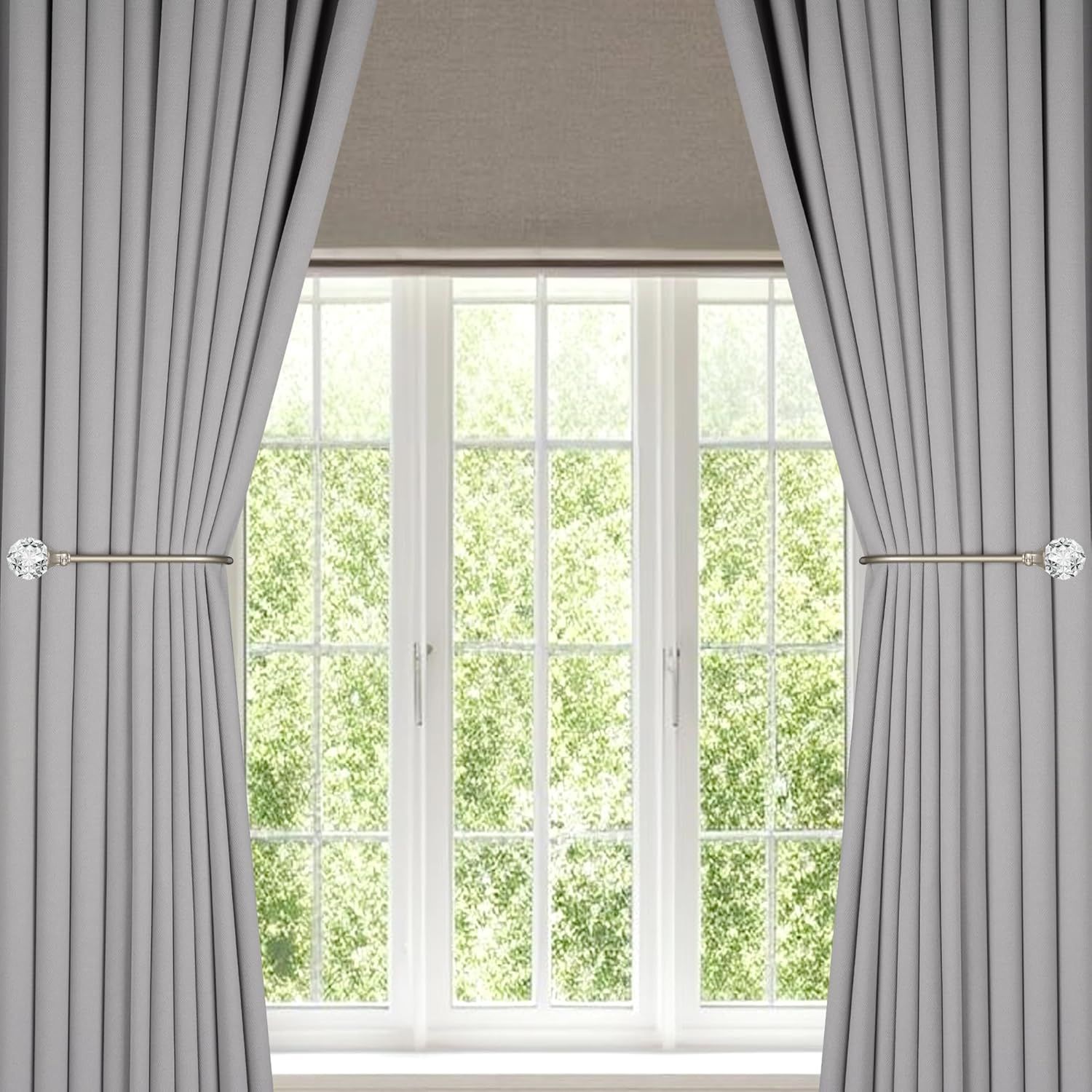 Upgraded Curtain Tiebacks Set o 2 - Wall Mounted Heavy Duty Adjustable Curtain Holdbacks or Heavy Curtains,U-Shaped Curtain Pull Backs with 180°lexible Angle (2, Silver with Crystal Ball) - Image 2