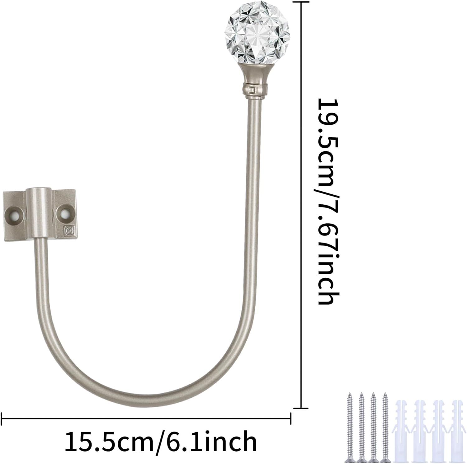 Upgraded Curtain Tiebacks Set o 2 - Wall Mounted Heavy Duty Adjustable Curtain Holdbacks or Heavy Curtains,U-Shaped Curtain Pull Backs with 180°lexible Angle (2, Silver with Crystal Ball) - Image 3