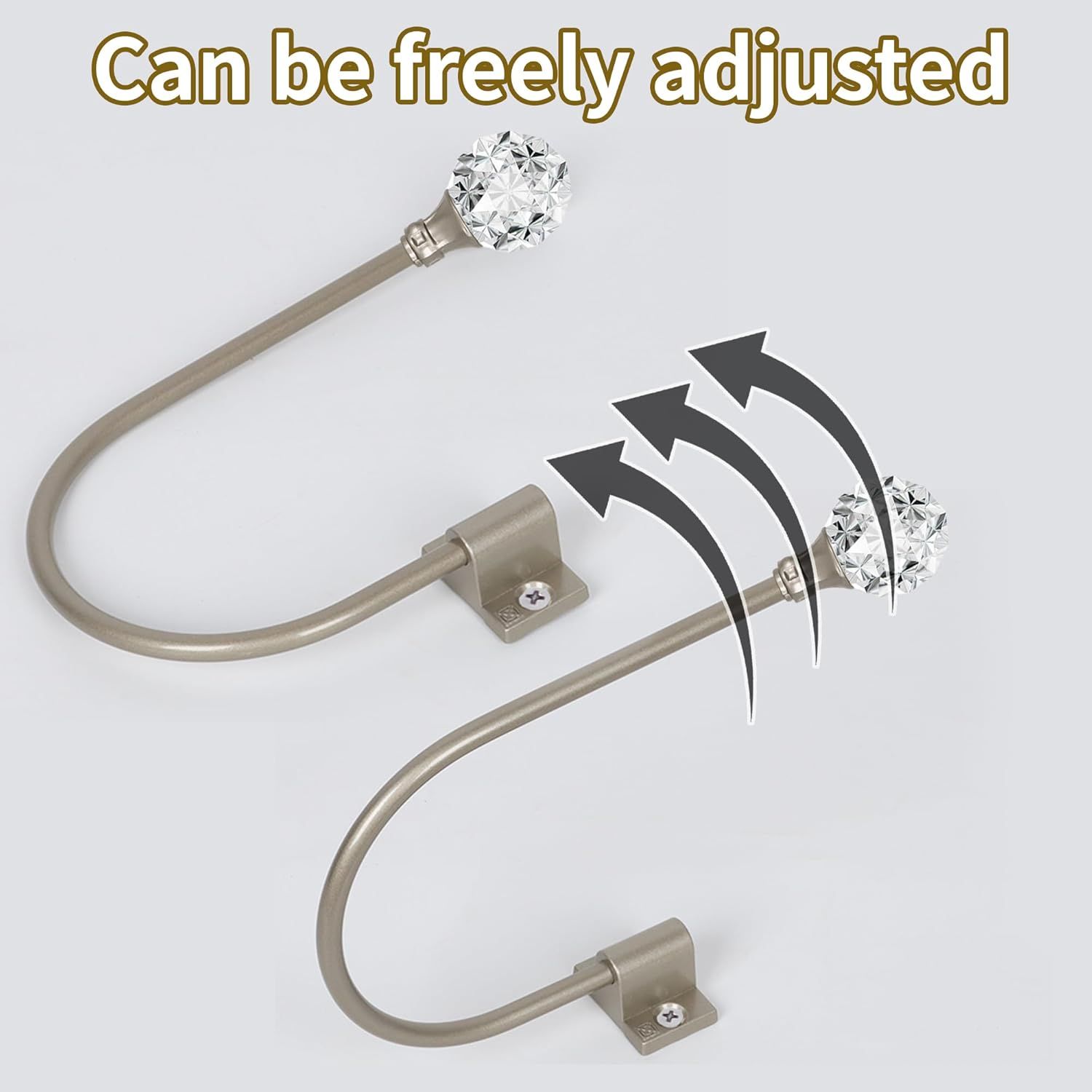 Upgraded Curtain Tiebacks Set o 2 - Wall Mounted Heavy Duty Adjustable Curtain Holdbacks or Heavy Curtains,U-Shaped Curtain Pull Backs with 180°lexible Angle (2, Silver with Crystal Ball) - Image 5