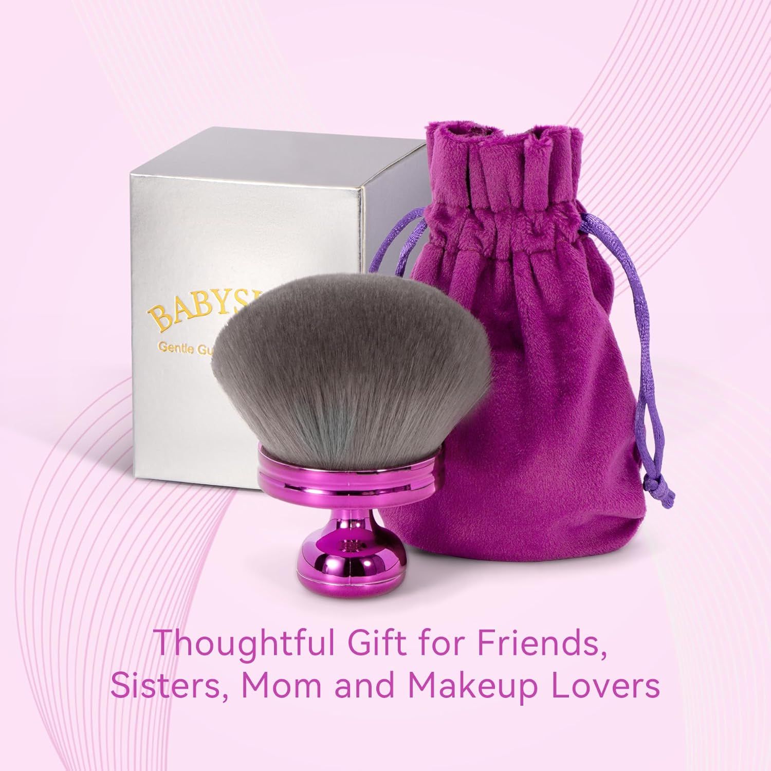 Blend & Blur Extra Large Body Makeup Brush or Sel Tanner,Leg Makeup & Bronzer Sel Tan Applicator, 3.2inch Wide Round Head Kabuki Brush or Application with Drawstring Bag (Purple) - Image 2