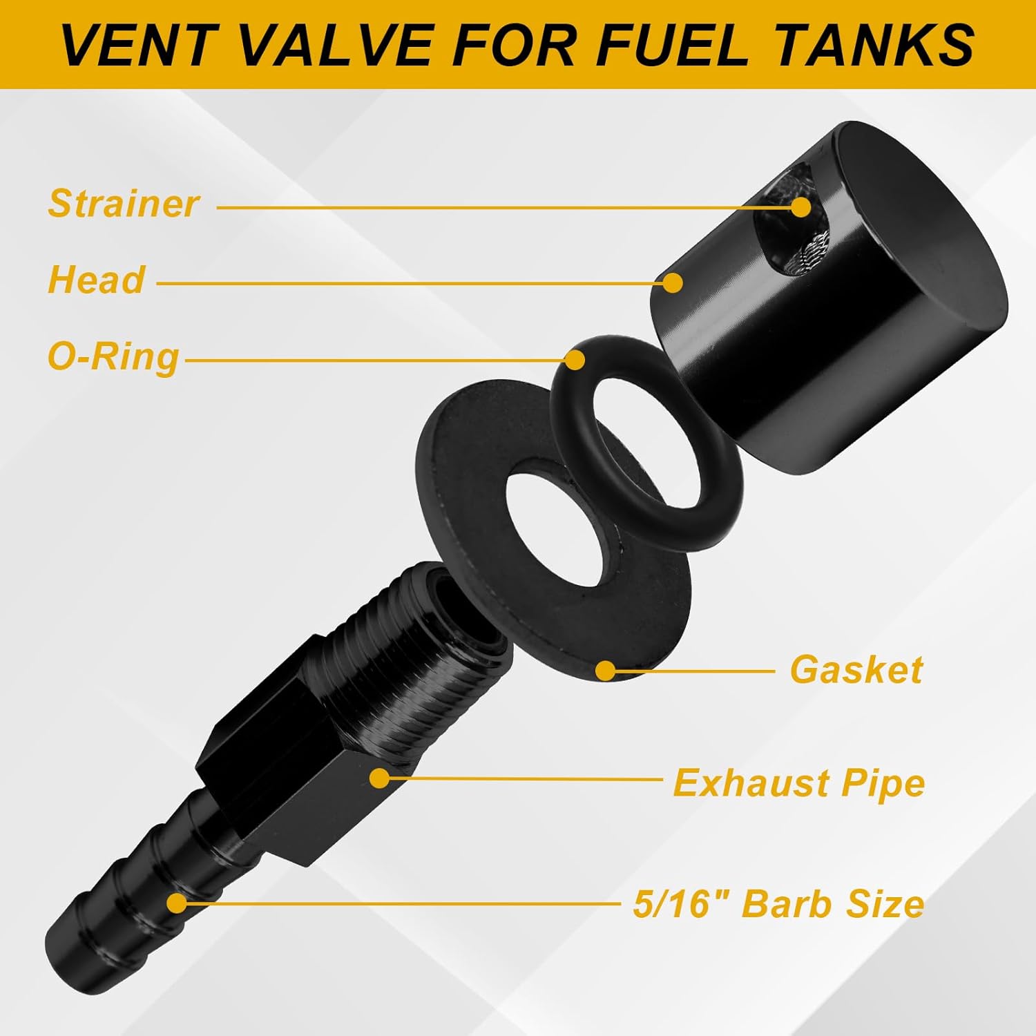 Biaungdo Black Fuel Tanks Remote Mount Vent Valve, 5/16 Inch Hose Barb Size Tank Vent Line Replacement Part - Image 3