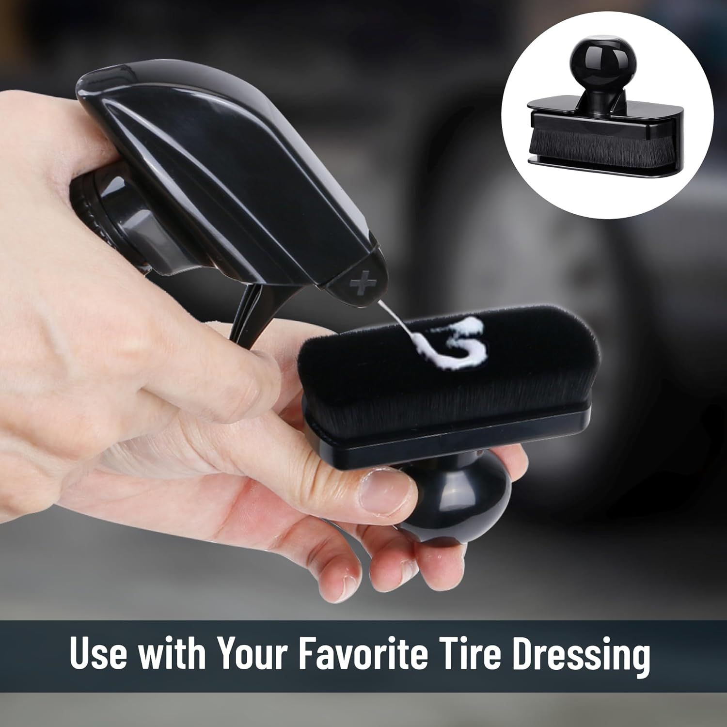 Car Tire Shine Applicator,Large Vegan Tire Shine Brush - Automotive Tire Dressing Applicator Brush with Storage Stand or Tire Detailing & Car Wash Kit, Black, 3.6 Inch Length (Black) - Image 3