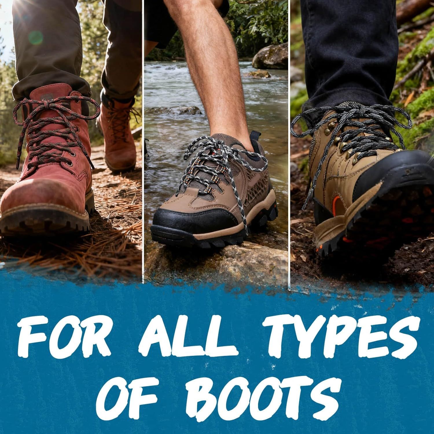 2 Pair Round Wave Shape Non Slip Heavy Duty and Durable Outdoor Climbing Shoelaces Hiking Shoe Laces Shoestrings - Image 3