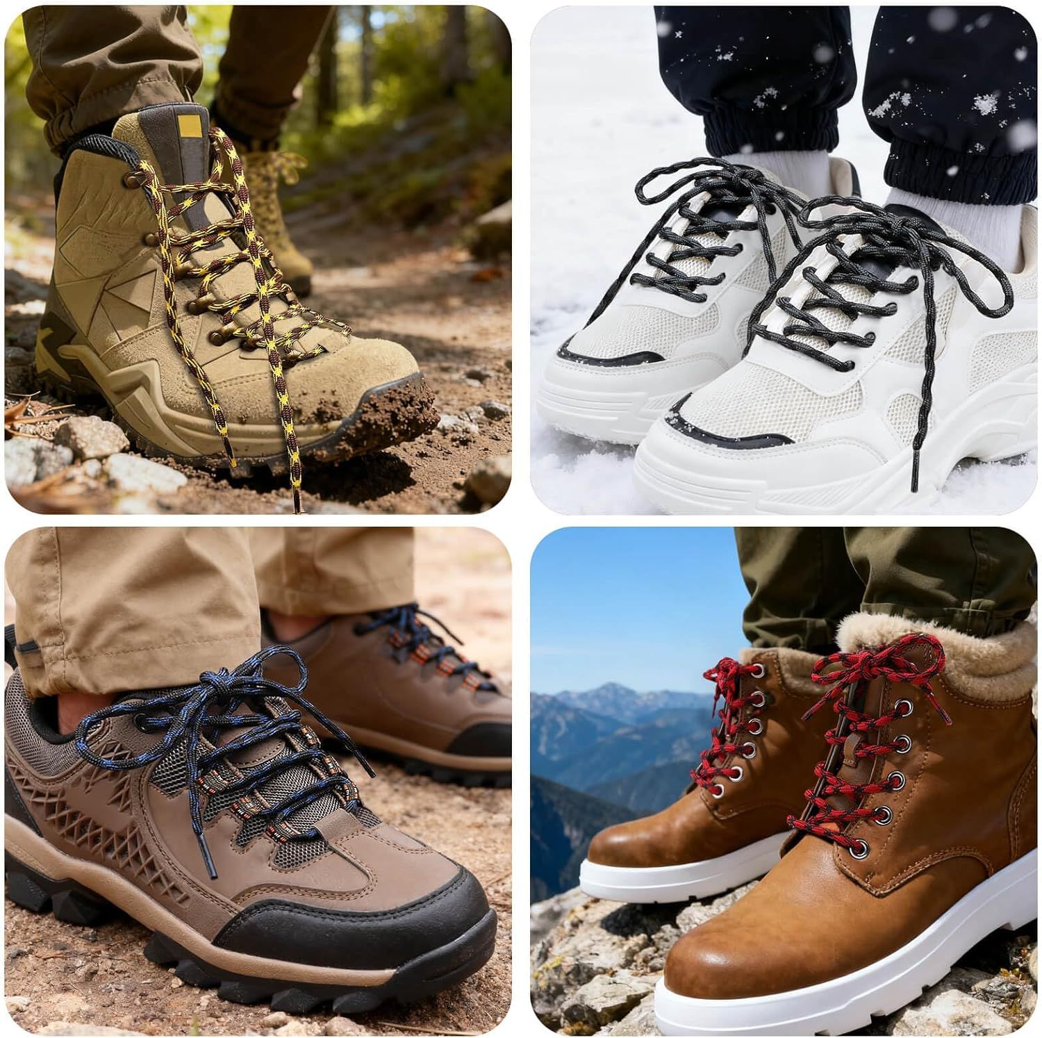 2 Pair Round Wave Shape Non Slip Heavy Duty and Durable Outdoor Climbing Shoelaces Hiking Shoe Laces Shoestrings - Image 4
