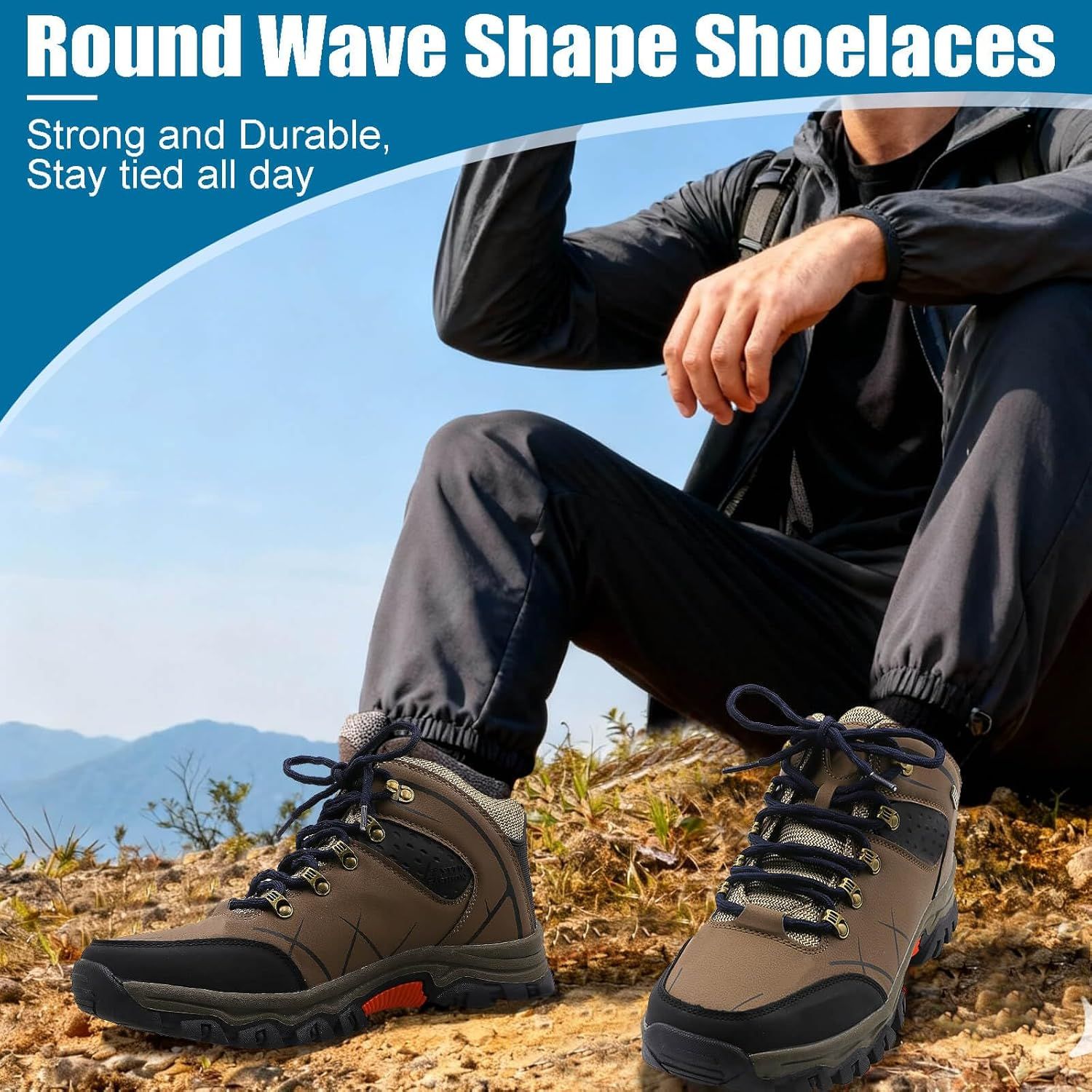 2 Pair Round Wave Shape Non Slip Heavy Duty and Durable Outdoor Climbing Shoelaces Hiking Shoe Laces Shoestrings - Image 6