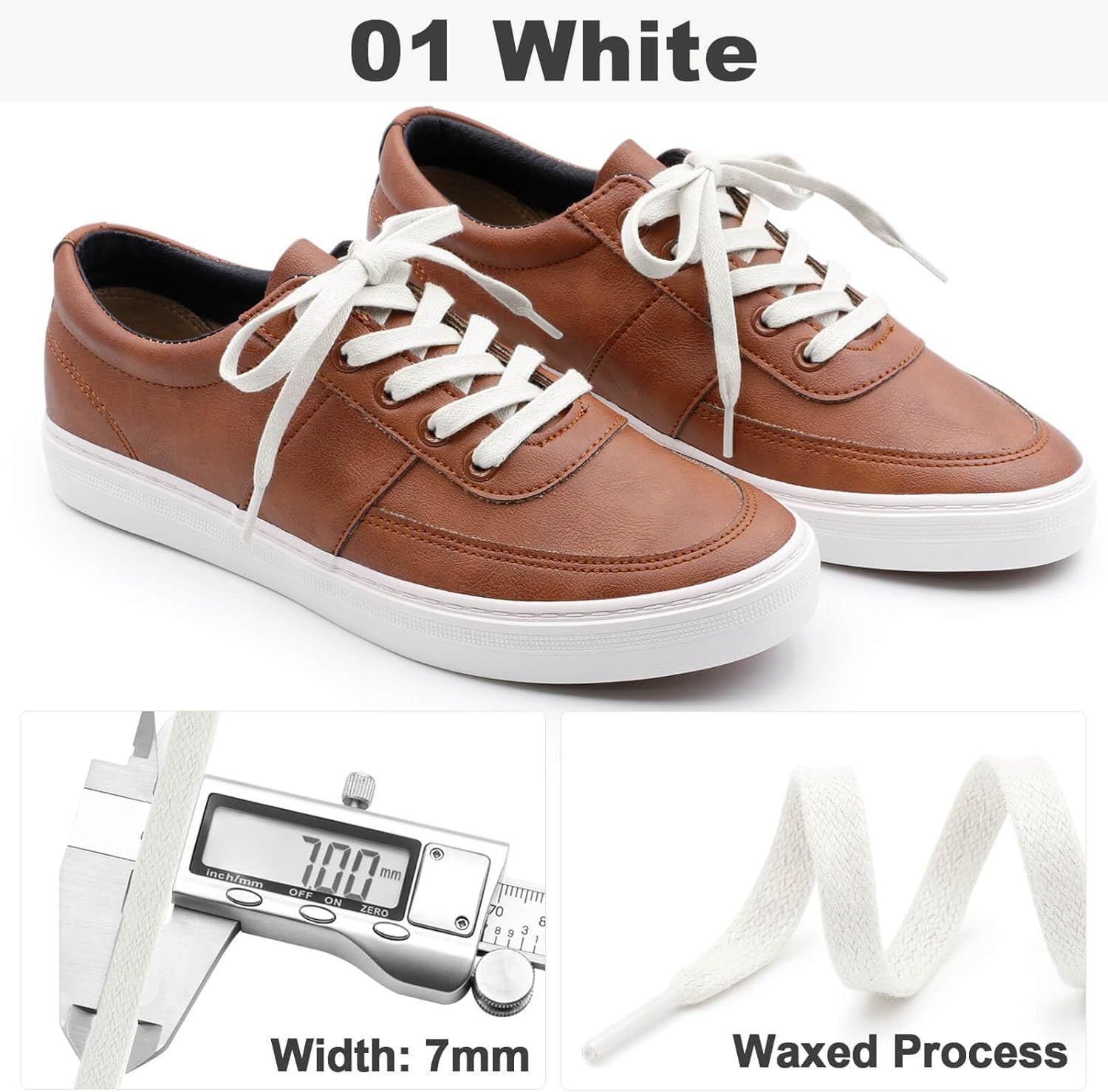 lat Waxed Cotton Shoelaces: Wax Shoe Laces or Sneakers Boot 2 Pair - Image 3