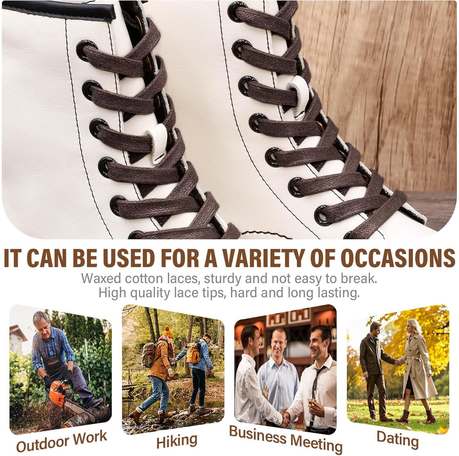 lat Waxed Cotton Shoelaces: Wax Shoe Laces or Sneakers Boot 2 Pair - Image 5