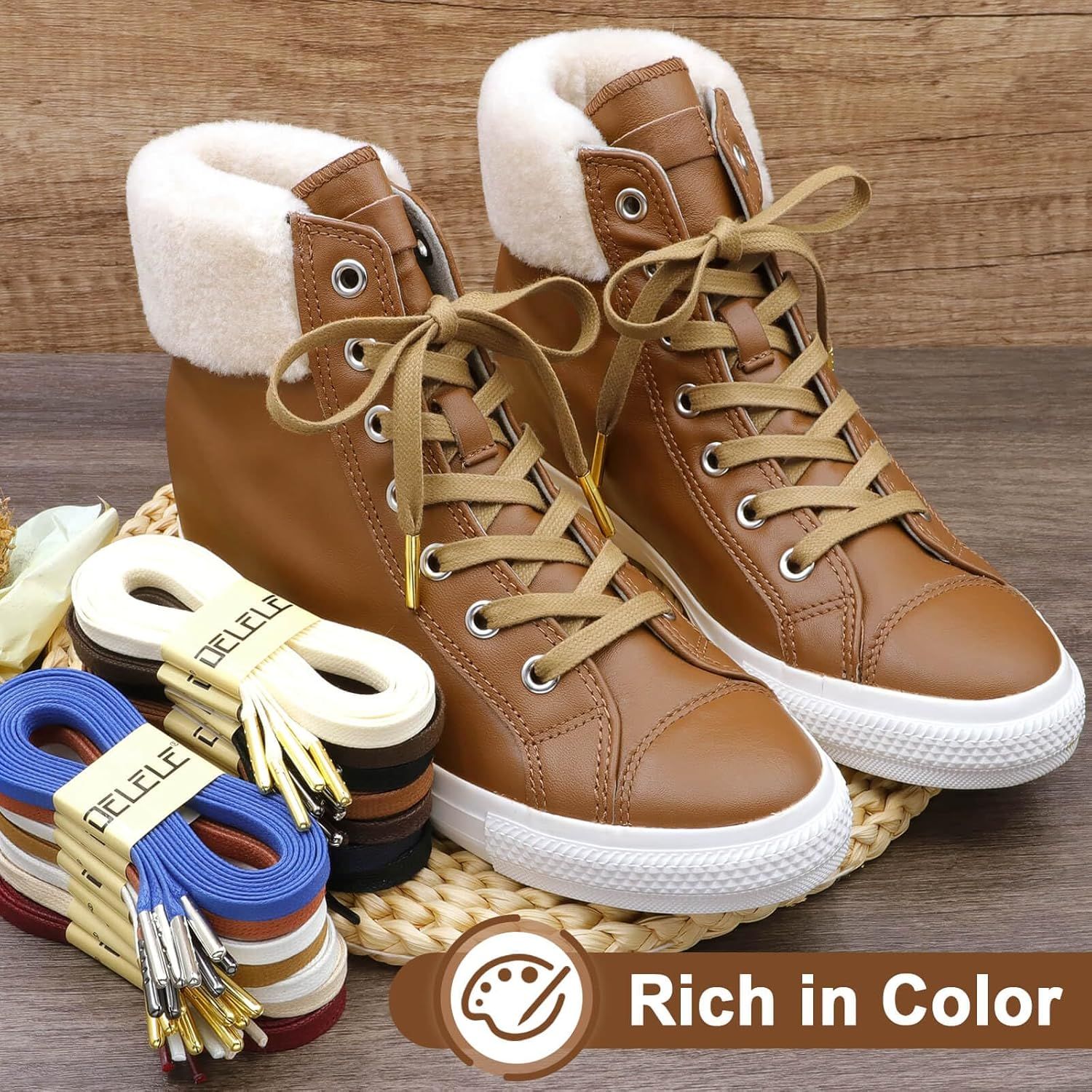 lat Waxed Cotton Shoelaces: Wax Shoe Laces or Sneakers Boot 2 Pair - Image 7