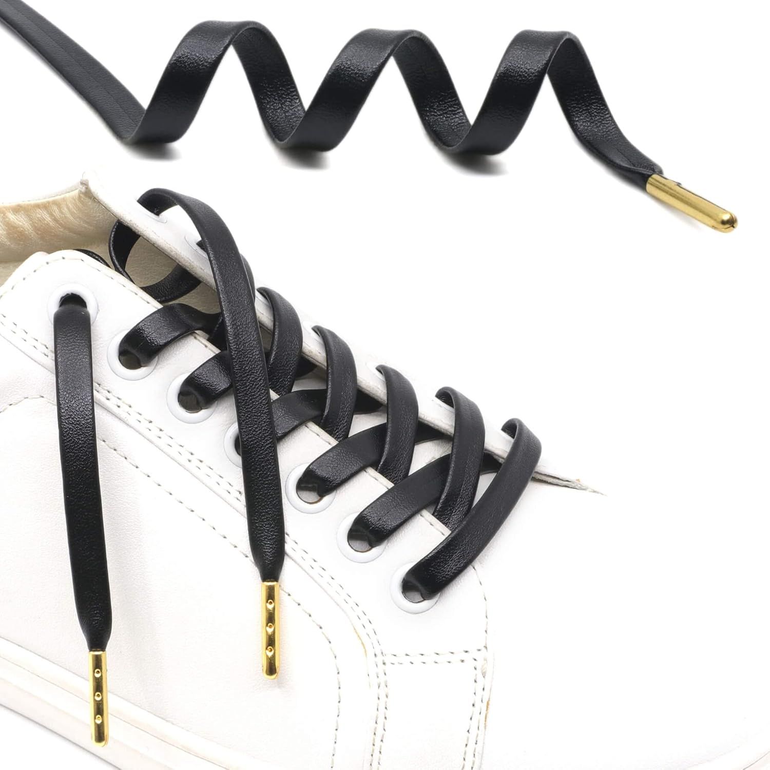lat PU Leather Laces: Waterproo Shoelaces or Sneakers Boot 2 Pair - Image 3