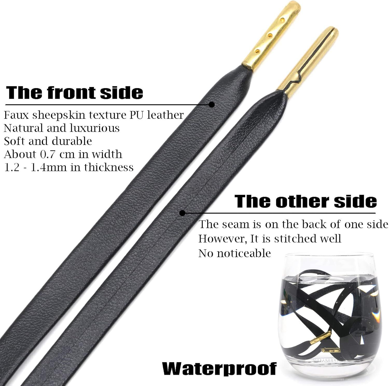 lat PU Leather Laces: Waterproo Shoelaces or Sneakers Boot 2 Pair - Image 4