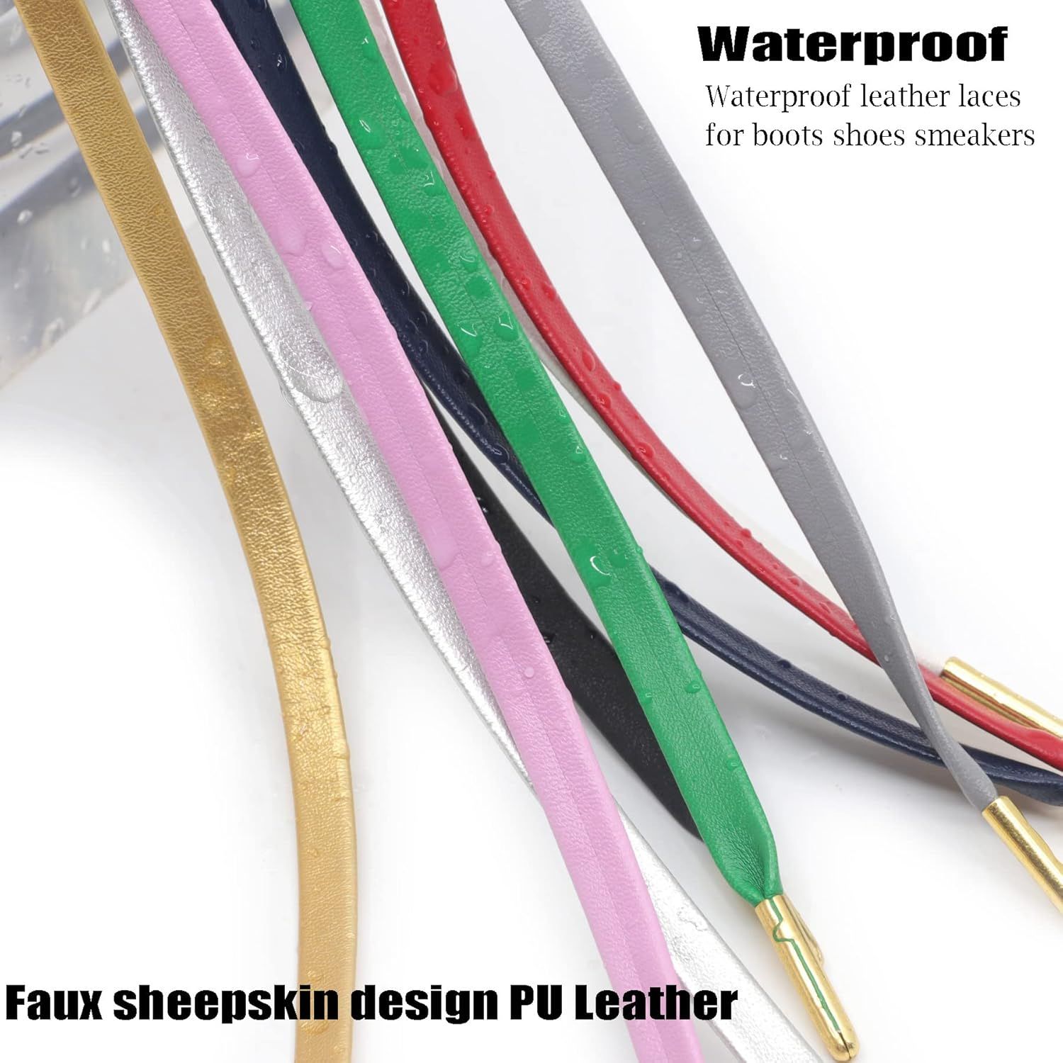 lat PU Leather Laces: Waterproo Shoelaces or Sneakers Boot 2 Pair - Image 7