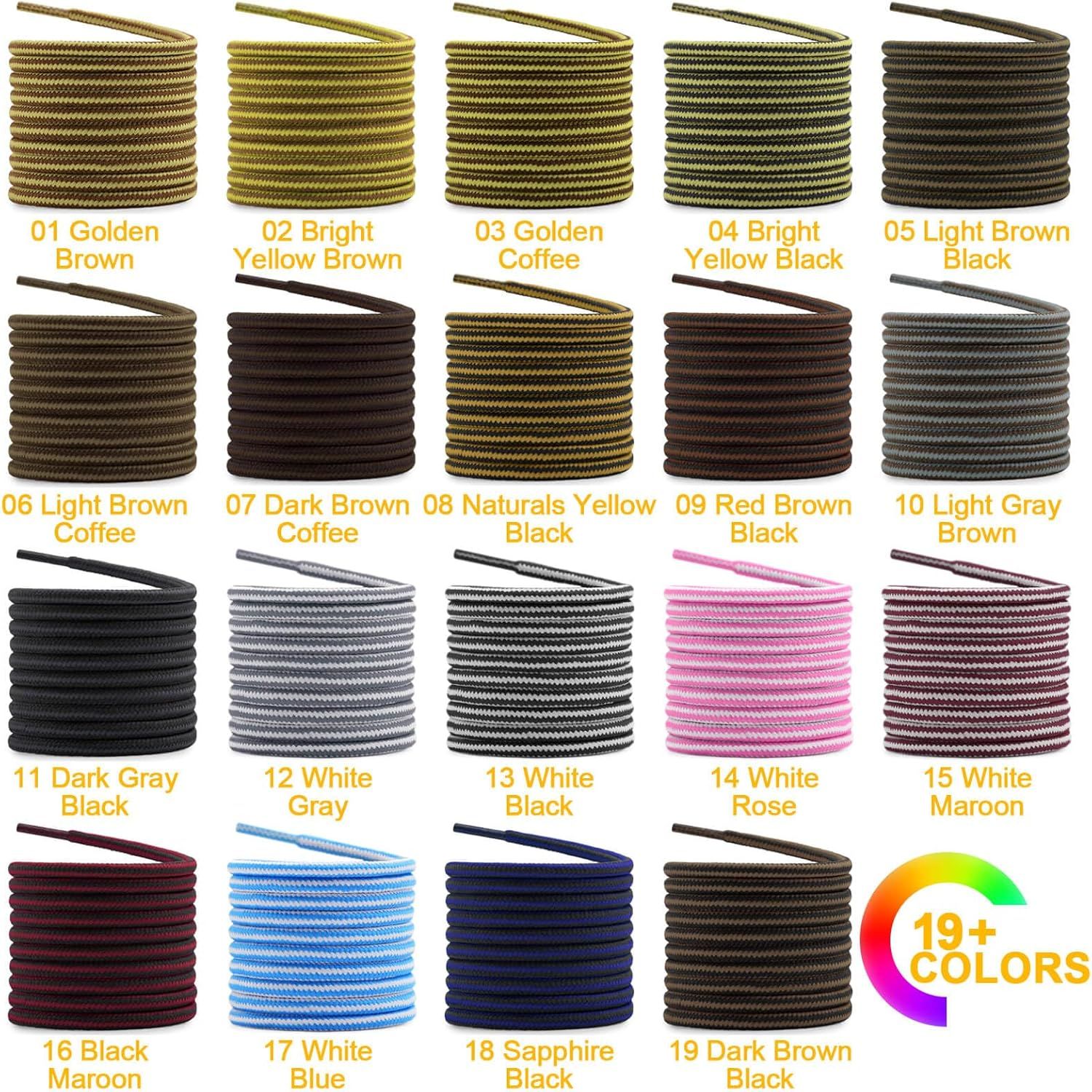 2 Pair Round Boot Laces Outdoor Hiking Walking Shoelaces Dual Coloured Striped Shoe Lace Work Shoe Strings - Image 4