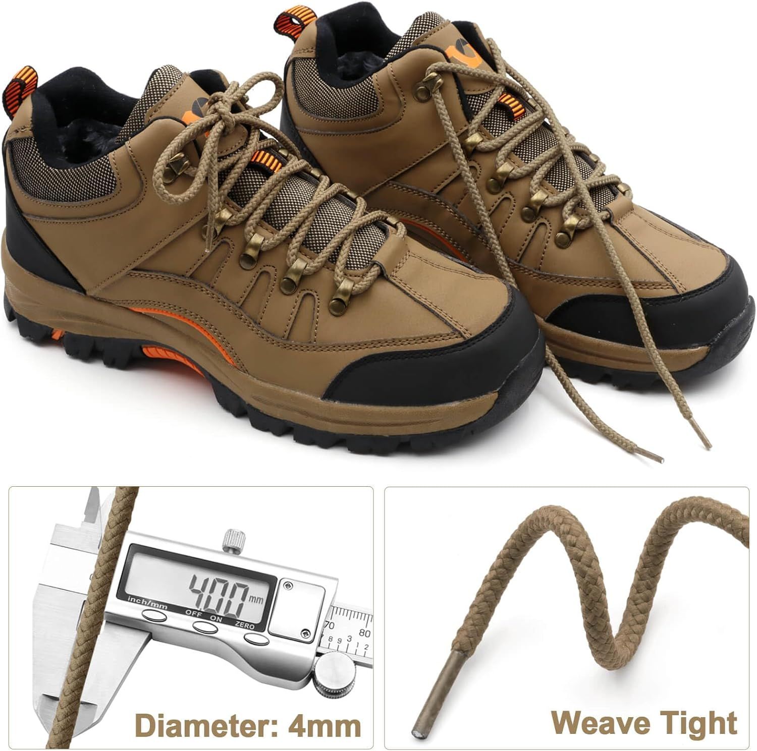 Round Braided Hiking Shoelaces: Work Climbing Shoe Laces or Boot 2 Pair - Image 4