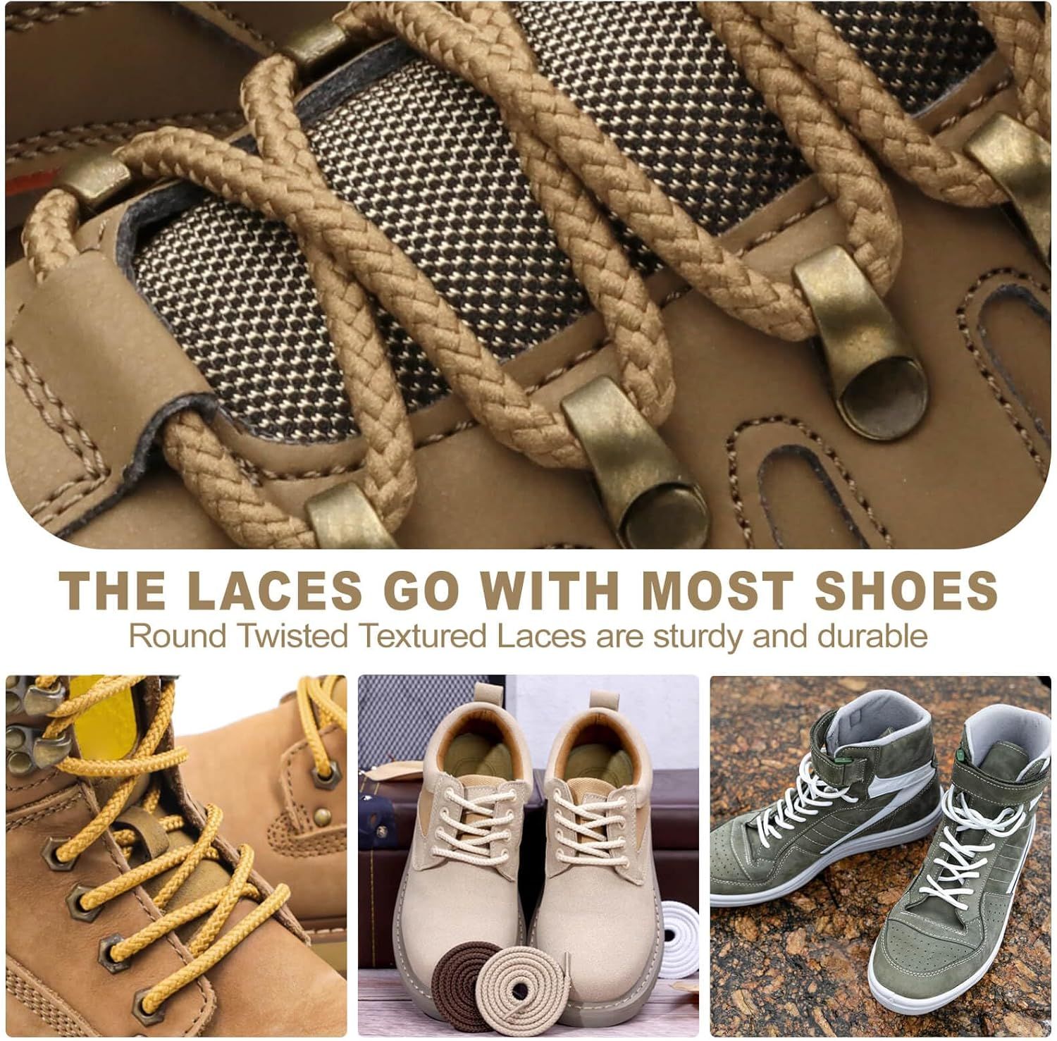 Round Braided Hiking Shoelaces: Work Climbing Shoe Laces or Boot 2 Pair - Image 6