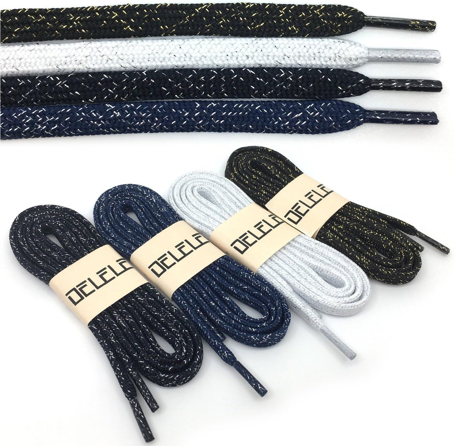 Thick lat Shoelaces Gold Silver Silk Tightly Woven Shoe Laces 2 Pair - Image 5