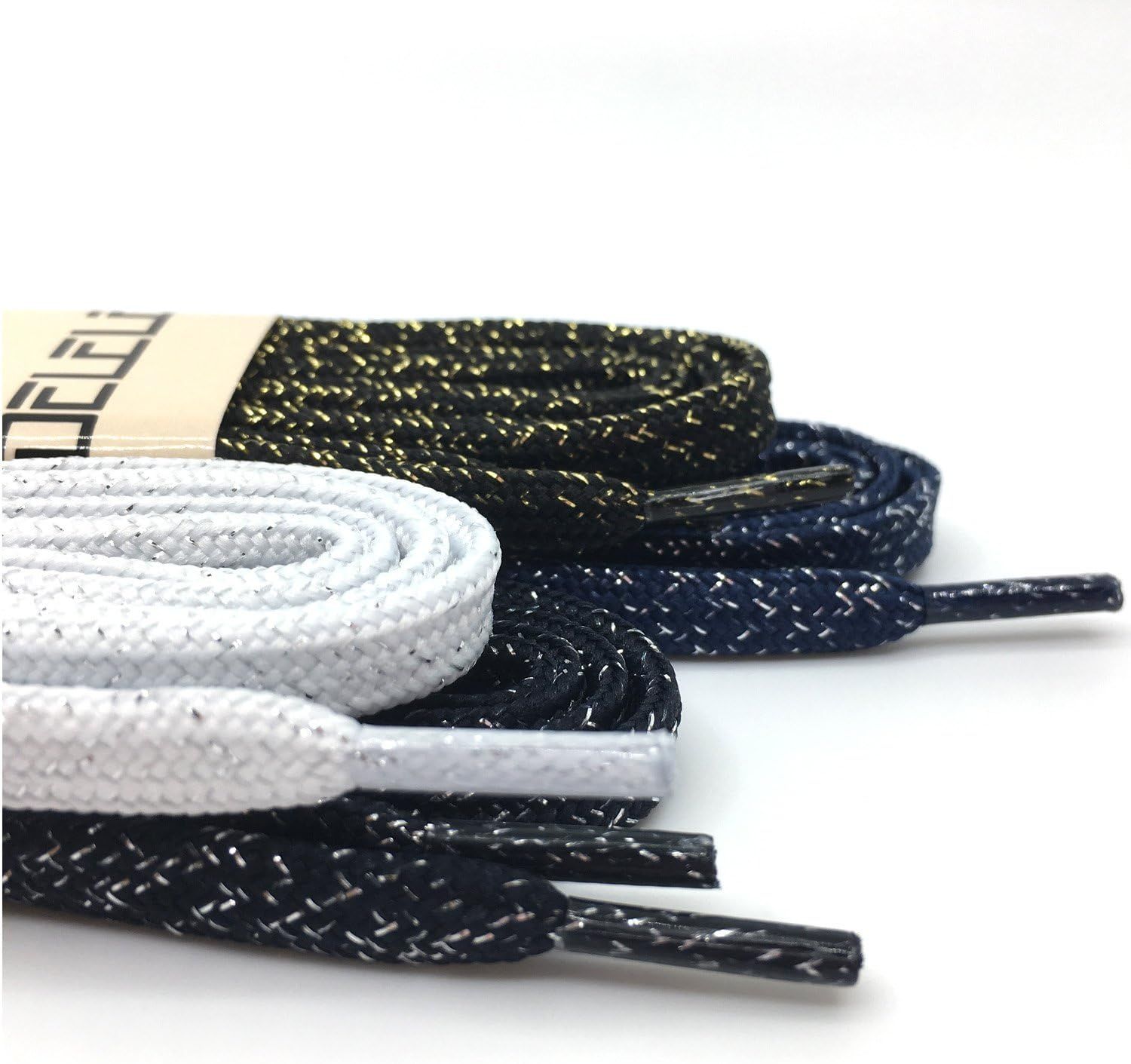 Thick lat Shoelaces Gold Silver Silk Tightly Woven Shoe Laces 2 Pair - Image 6