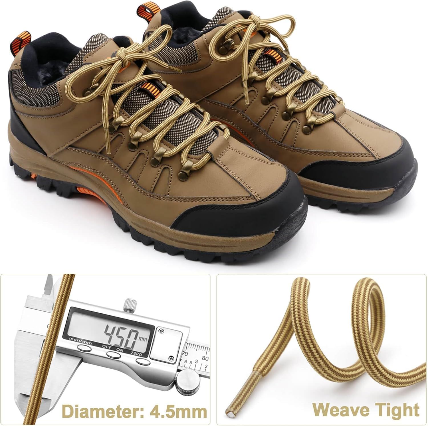 Work Shoe Laces or Boots, 2 Pair Hiking Heavy Duty Boot Laces, Durable Round Shoelaces Strings - Image 3
