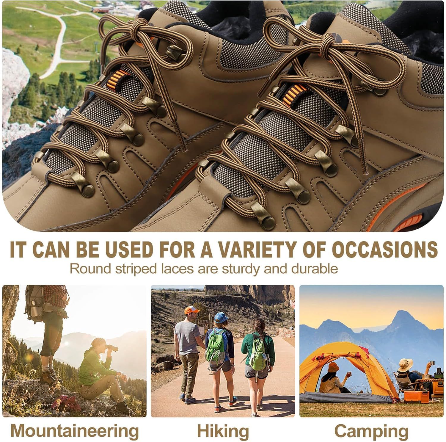 Work Shoe Laces or Boots, 2 Pair Hiking Heavy Duty Boot Laces, Durable Round Shoelaces Strings - Image 6