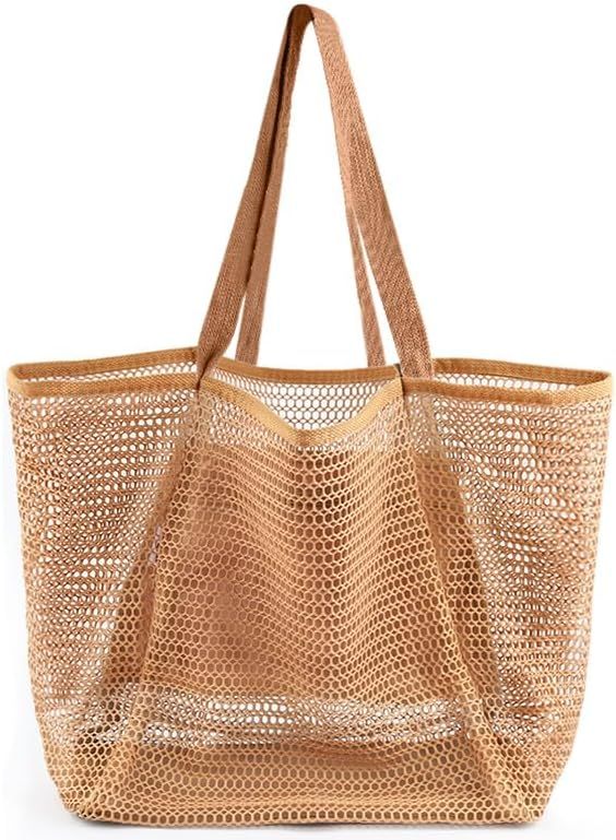 Beach Bags or Women, Summer Travel Mesh Tote Bag with Large Inner Pocket, Sandproo Woven Shoulder Handbag - Image 1