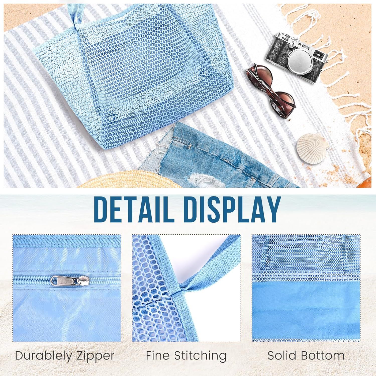 Beach Bags or Women, Summer Travel Mesh Tote Bag with Large Inner Pocket, Sandproo Woven Shoulder Handbag Swim Pool Bag, Suit or amily Vacation Essentials - Image 5