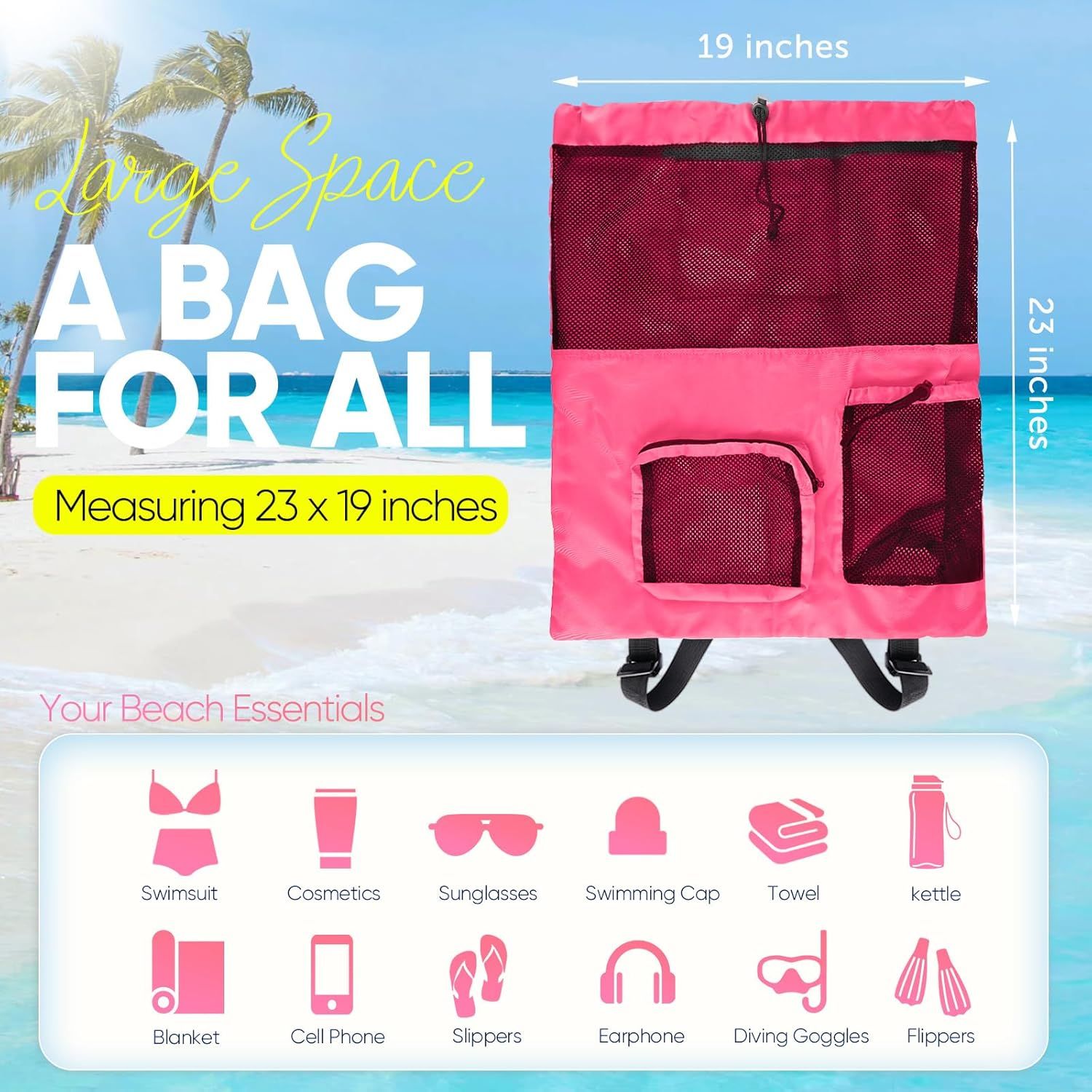 Mesh Swim Bag Beach Drawstring Backpack, Waterproo Gym Bags or Women and Men, Large Pool Bag Swimming Gear or Swimmers - Image 2
