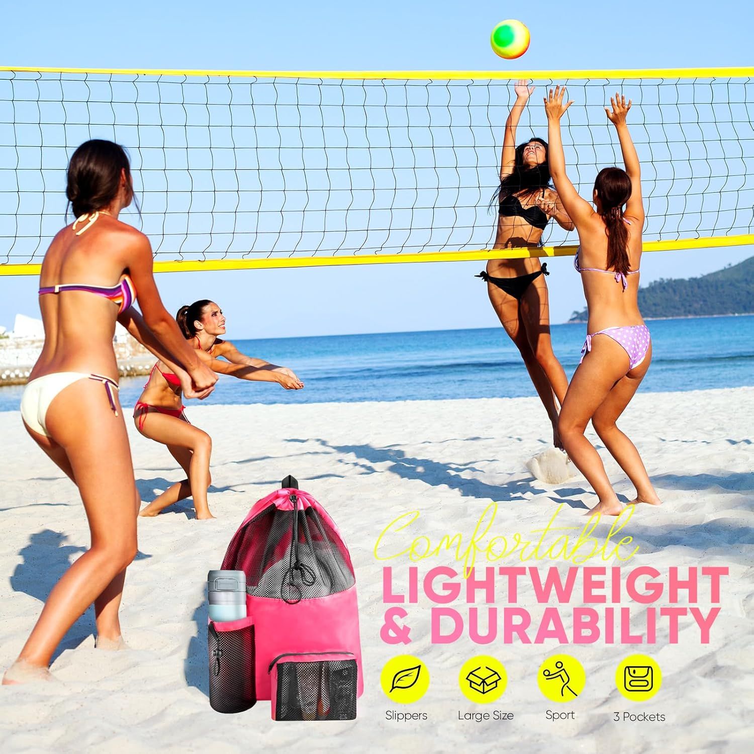 Mesh Swim Bag Beach Drawstring Backpack, Waterproo Gym Bags or Women and Men, Large Pool Bag Swimming Gear or Swimmers - Image 5