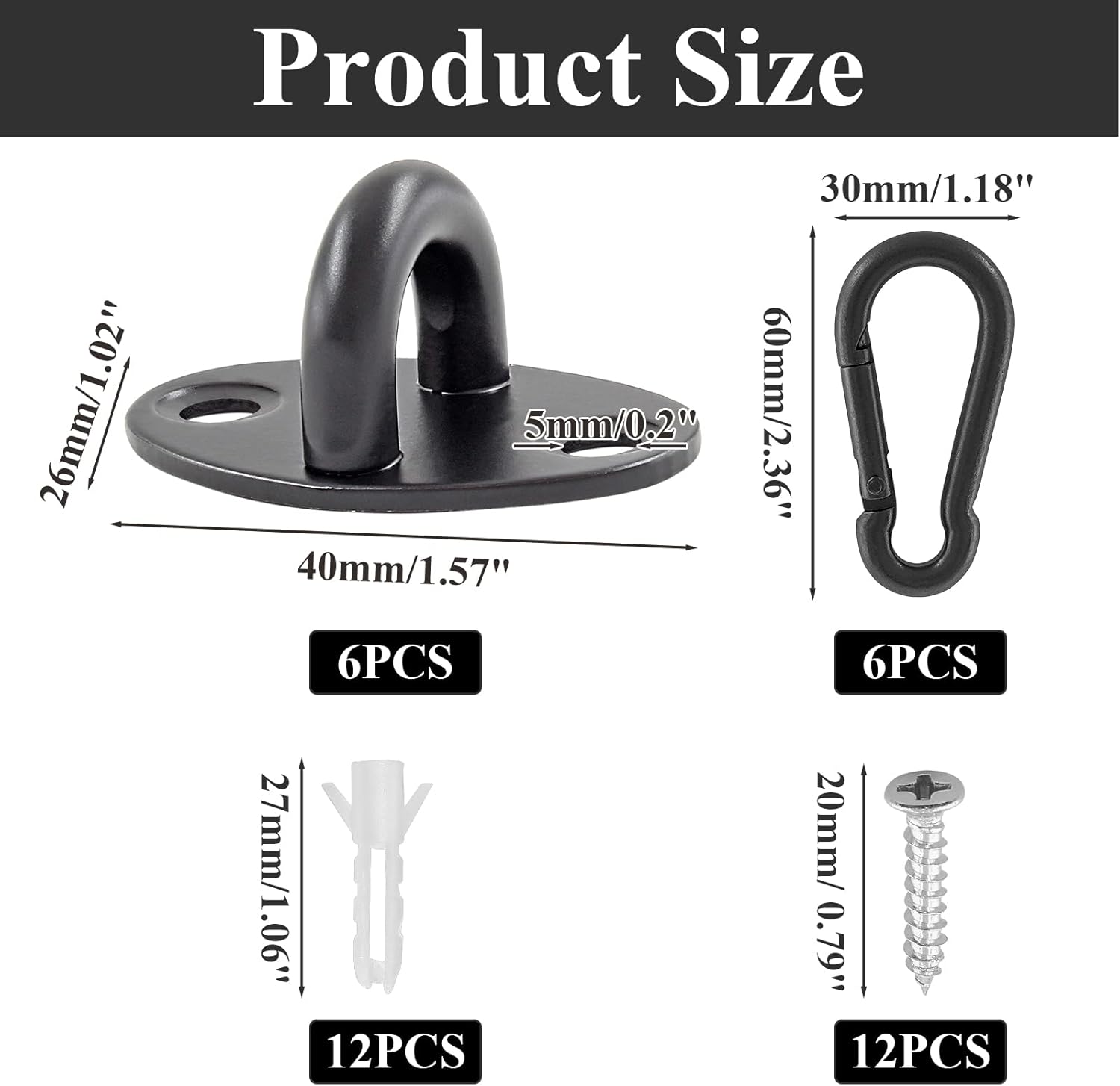 Biaungdo 6 Pcs Stainless Steel Ceiling Hooks, Black 1.54
